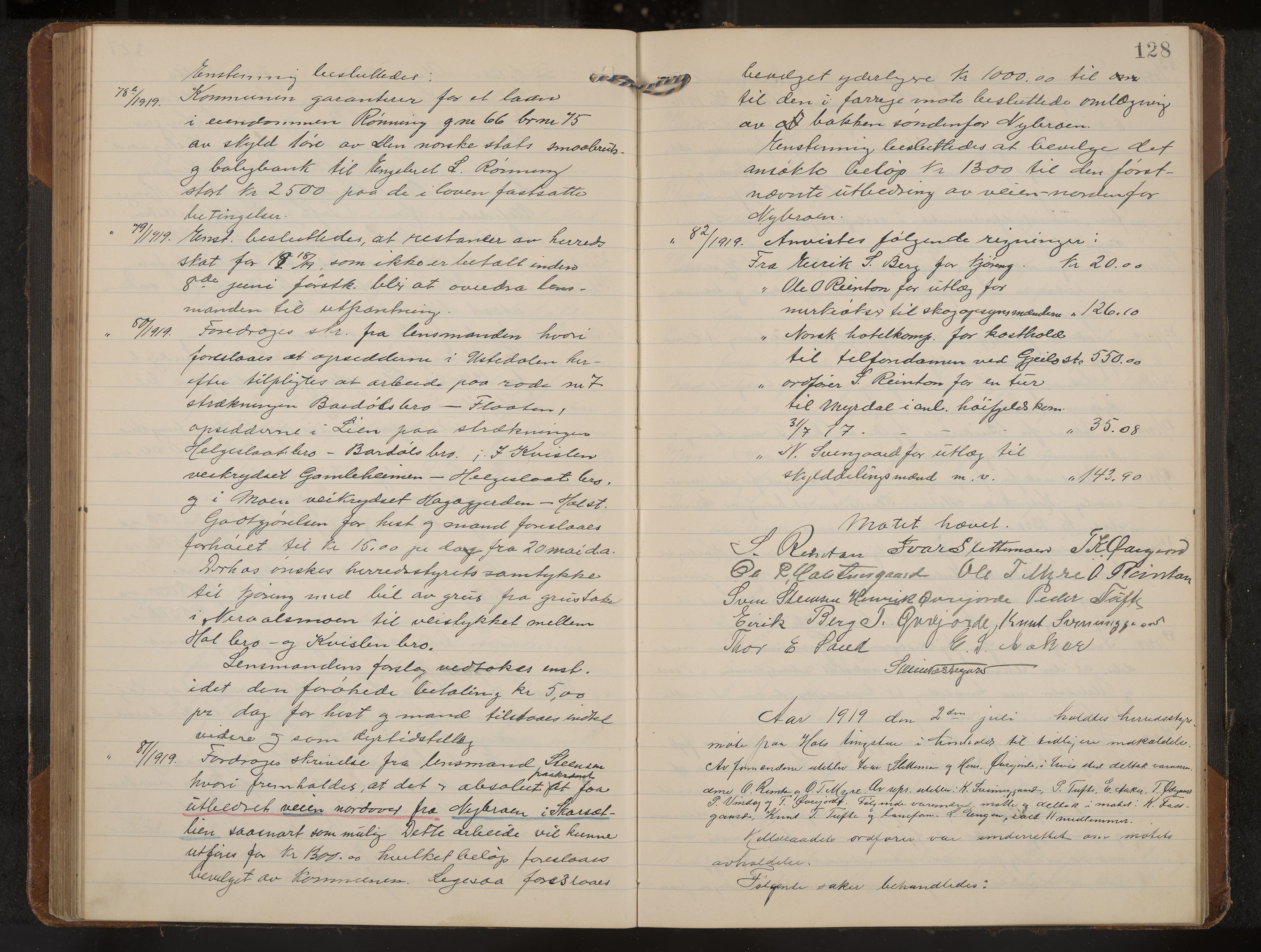 Hol formannskap og sentraladministrasjon, IKAK/0620021-1/A/L0006: Møtebok, 1916-1922, p. 128