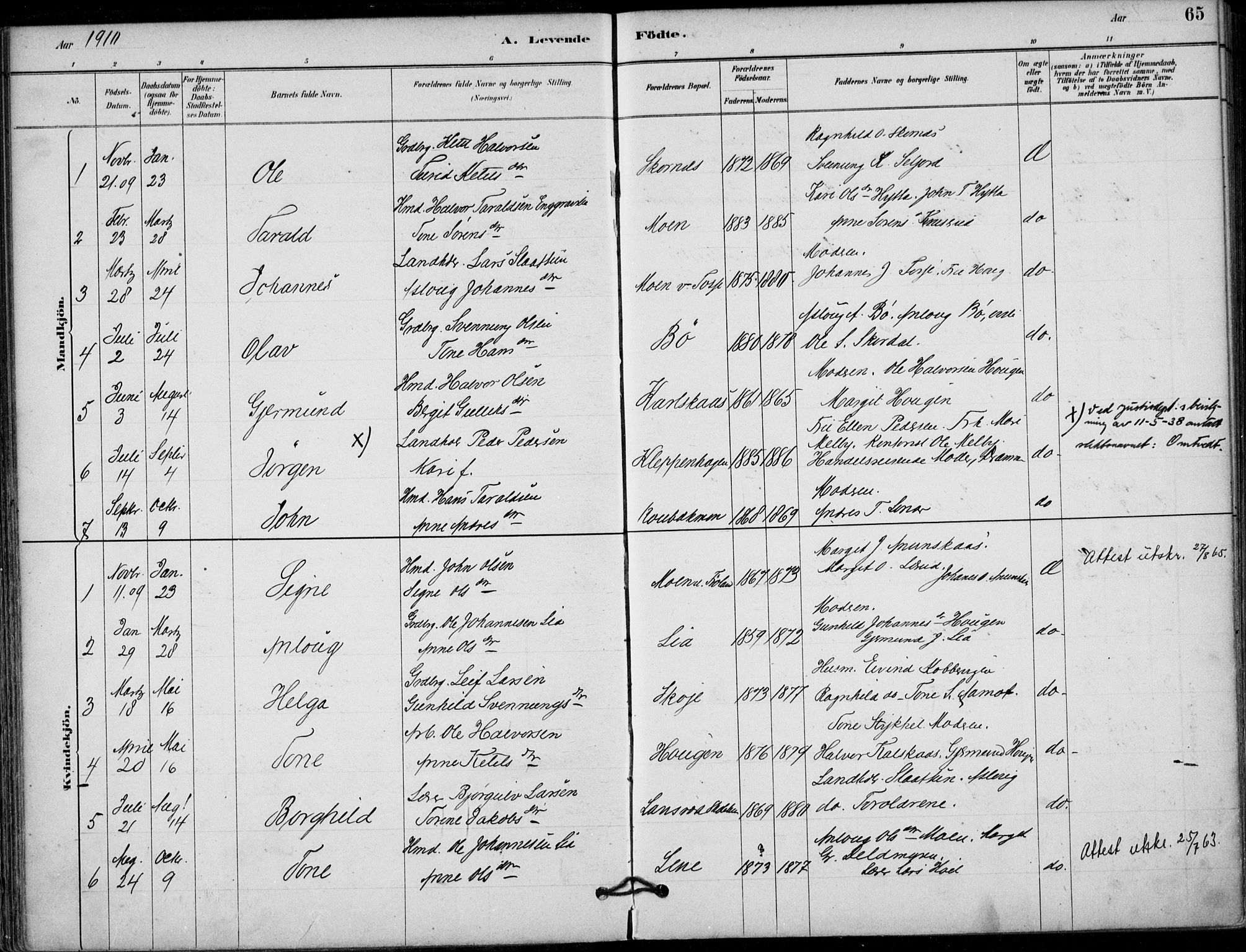 Hjartdal kirkebøker, AV/SAKO-A-270/F/Fb/L0002: Parish register (official) no. II 2, 1880-1932, p. 65