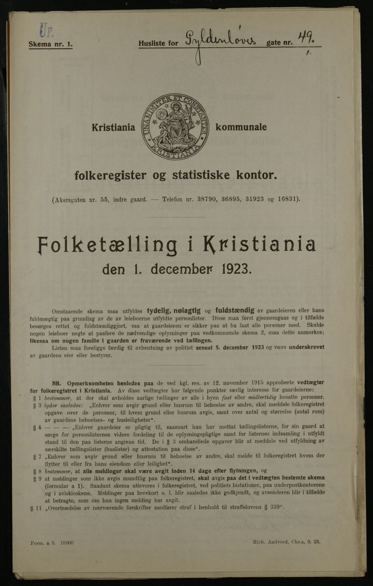 OBA, Municipal Census 1923 for Kristiania, 1923, p. 36575