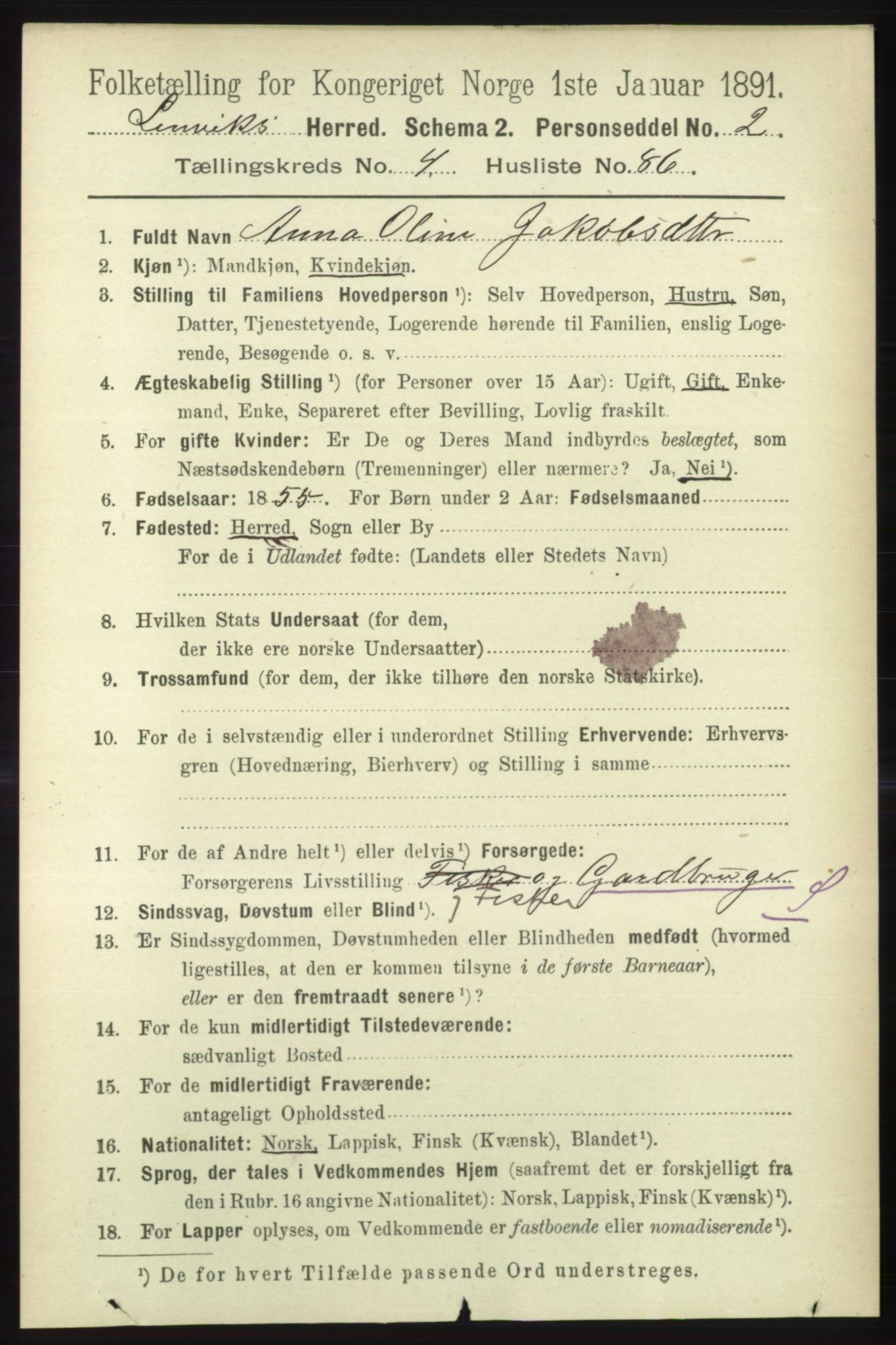 RA, 1891 census for 1931 Lenvik, 1891, p. 2450