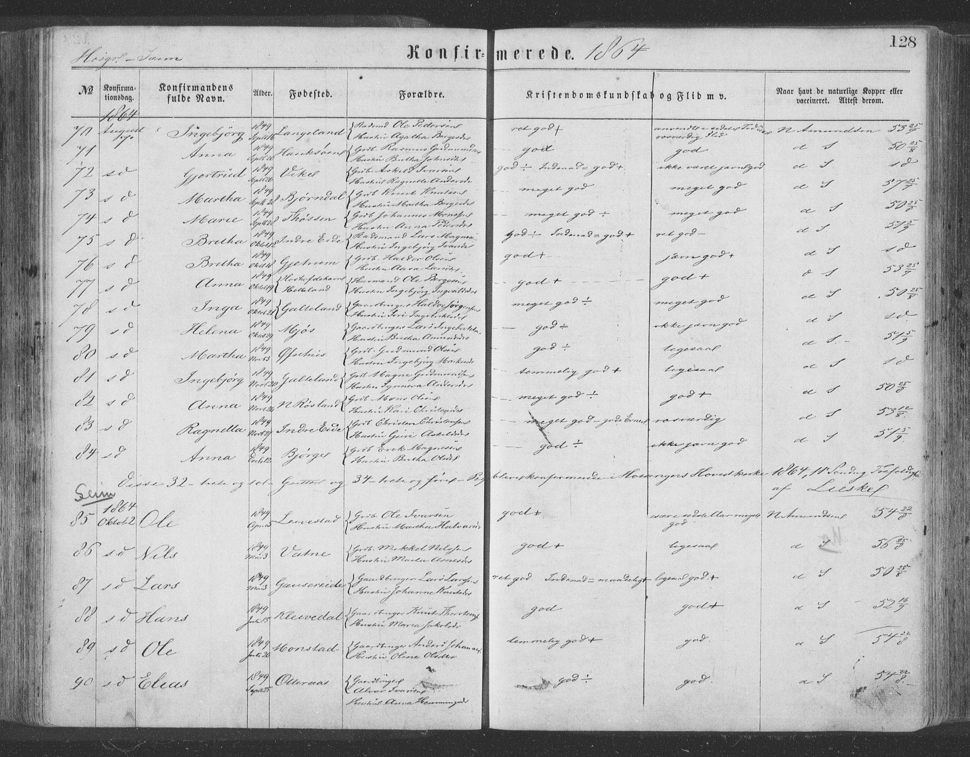 Hosanger sokneprestembete, SAB/A-75801/H/Haa: Parish register (official) no. A 9, 1864-1876, p. 128