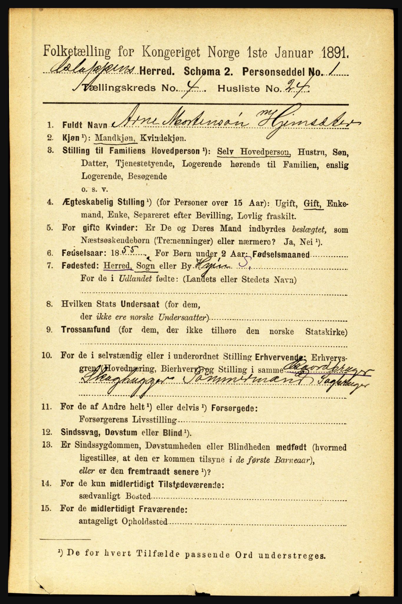 RA, 1891 census for 1445 Gloppen, 1891, p. 1880