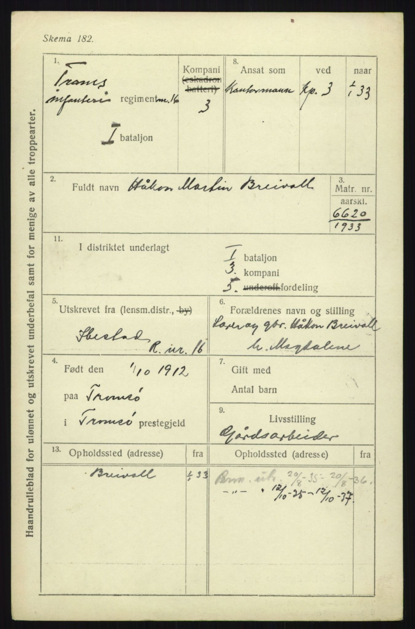 Forsvaret, Troms infanteriregiment nr. 16, AV/RA-RAFA-3146/P/Pa/L0017: Rulleblad for regimentets menige mannskaper, årsklasse 1933, 1933, p. 175