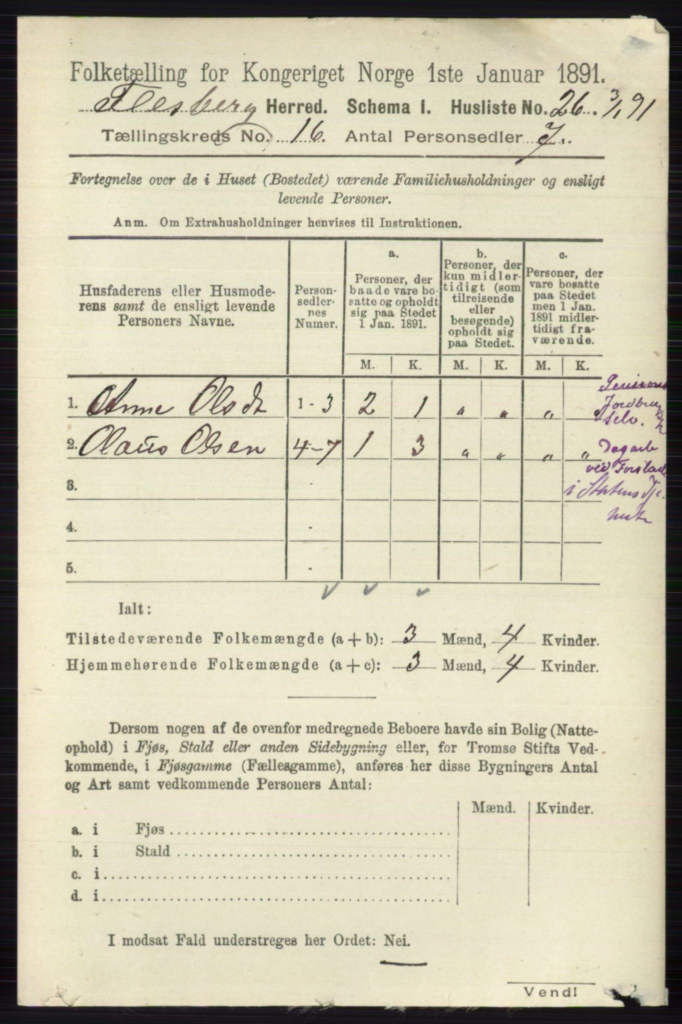 RA, 1891 census for 0631 Flesberg, 1891, p. 2850