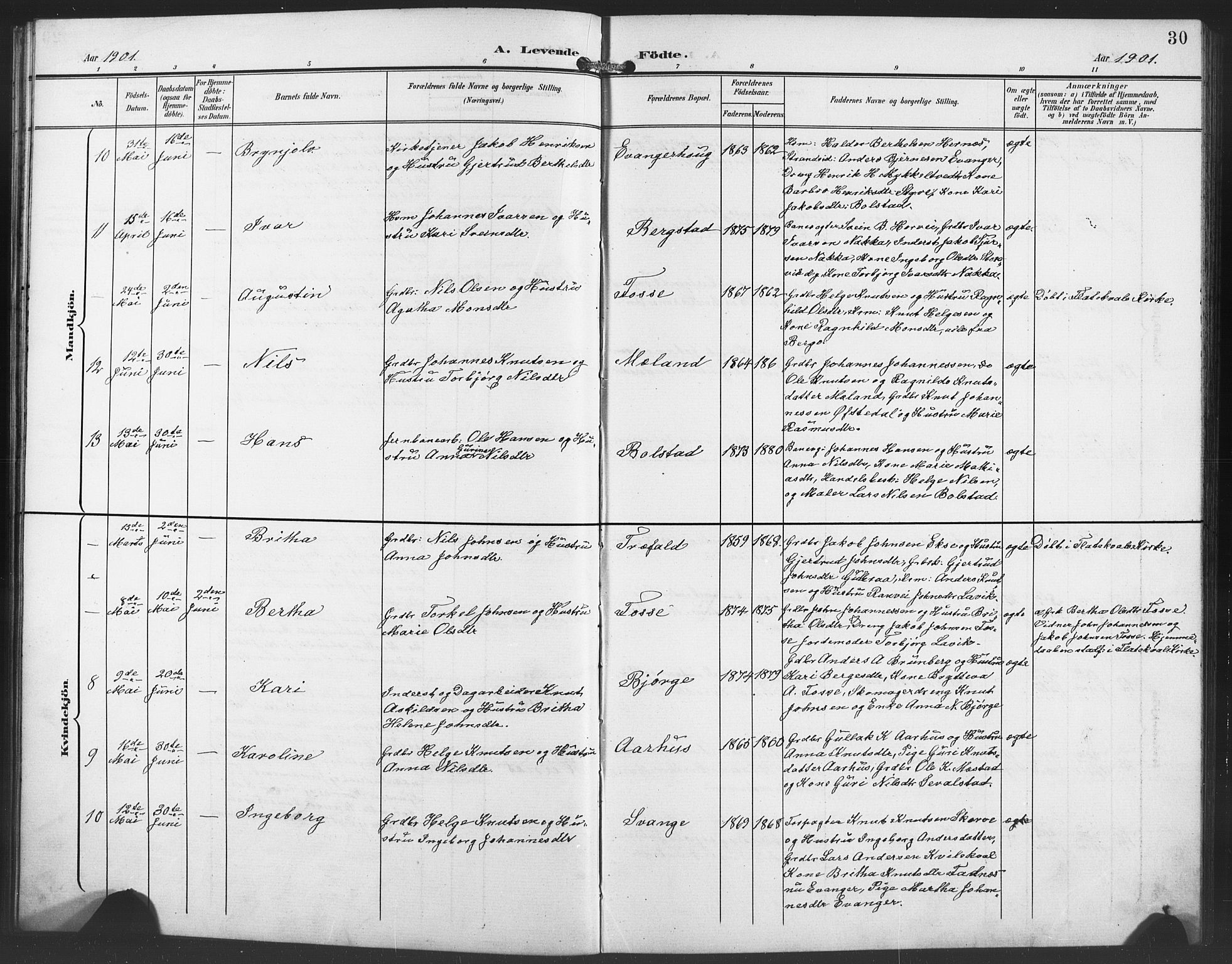 Evanger sokneprestembete, AV/SAB-A-99924: Parish register (copy) no. A 5, 1897-1917, p. 30