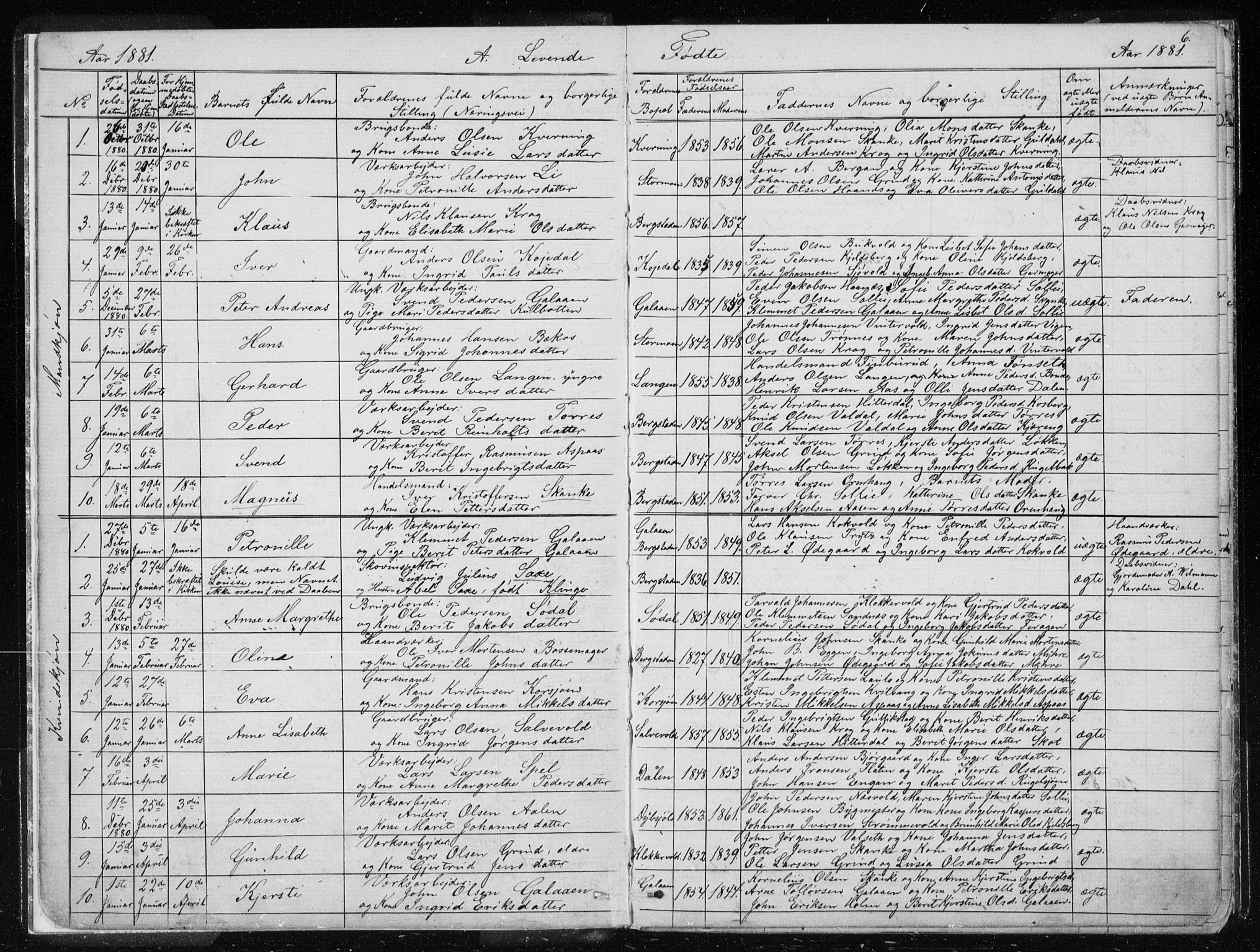 Ministerialprotokoller, klokkerbøker og fødselsregistre - Sør-Trøndelag, SAT/A-1456/681/L0940: Parish register (copy) no. 681C04, 1880-1895, p. 6