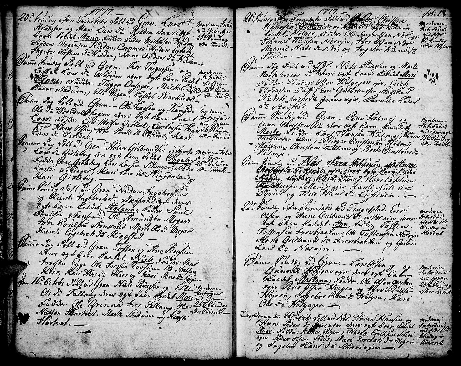 Gran prestekontor, AV/SAH-PREST-112/H/Ha/Haa/L0005: Parish register (official) no. 5, 1776-1788, p. 18