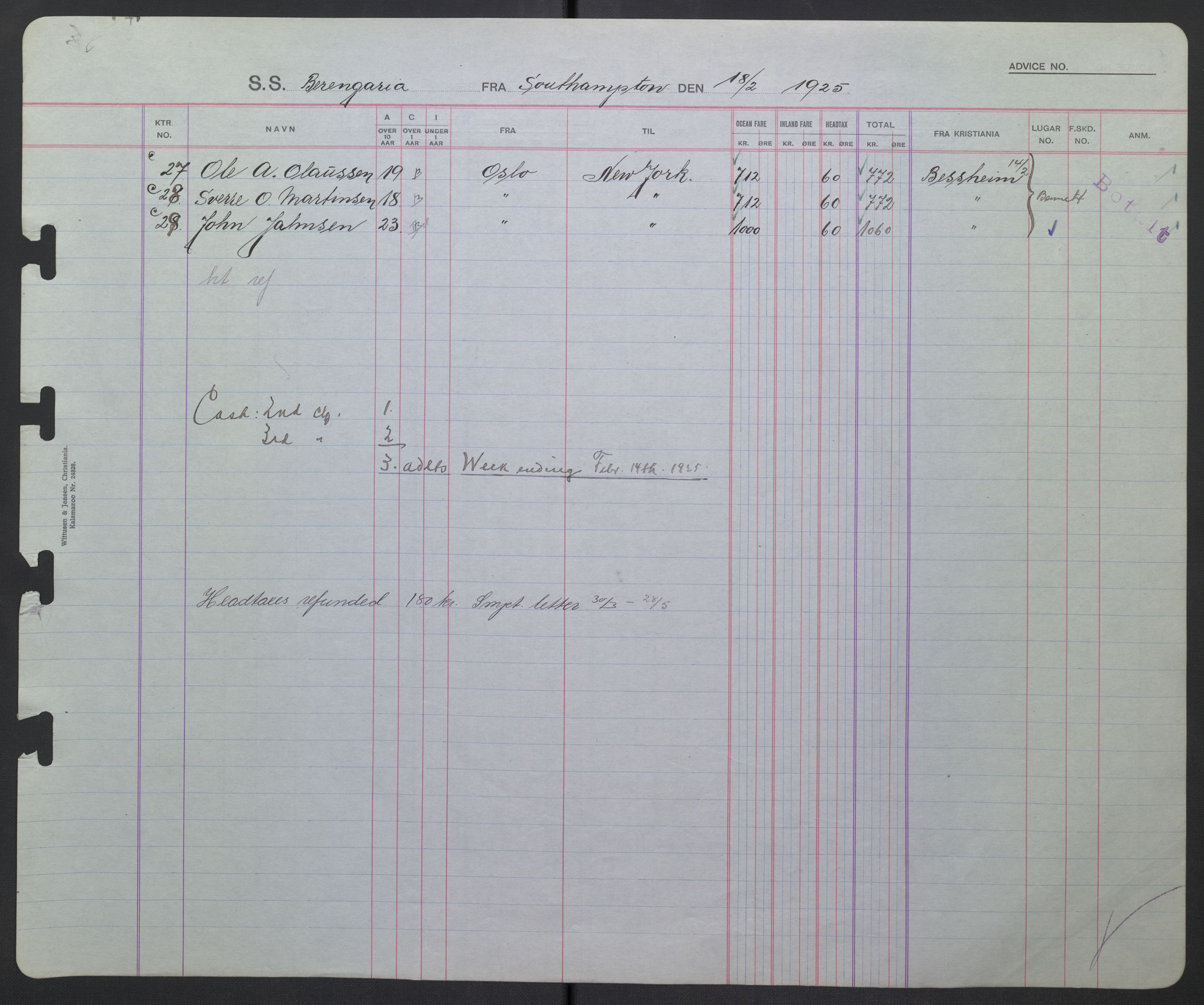 White Star-linjen, AV/SAO-PAO-0201/D/Db/L0002: Passasjerlister, 1924-1927, p. 104