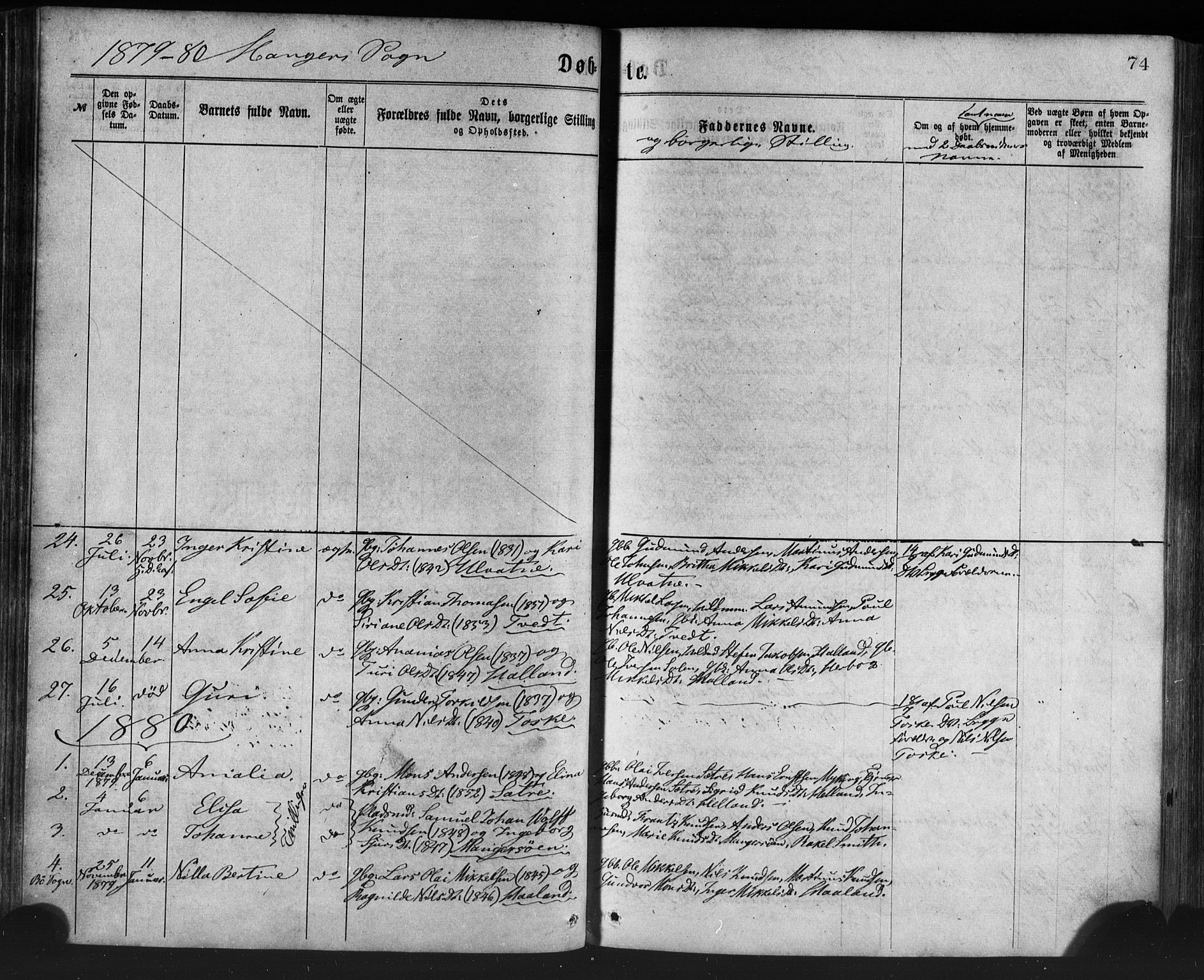 Manger sokneprestembete, SAB/A-76801/H/Haa: Parish register (official) no. A 8, 1871-1880, p. 74