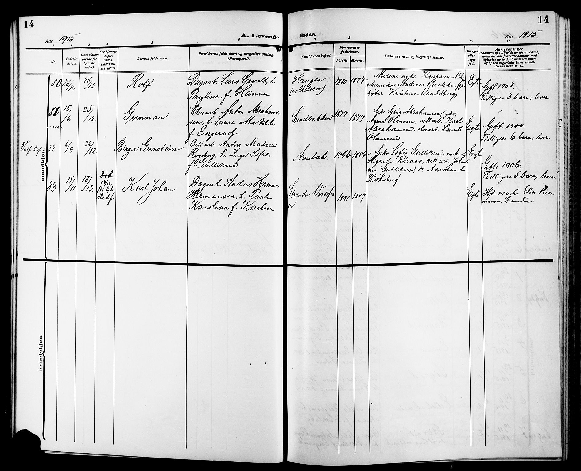 Eiker kirkebøker, AV/SAKO-A-4/G/Ga/L0009: Parish register (copy) no. I 9, 1915-1924, p. 14