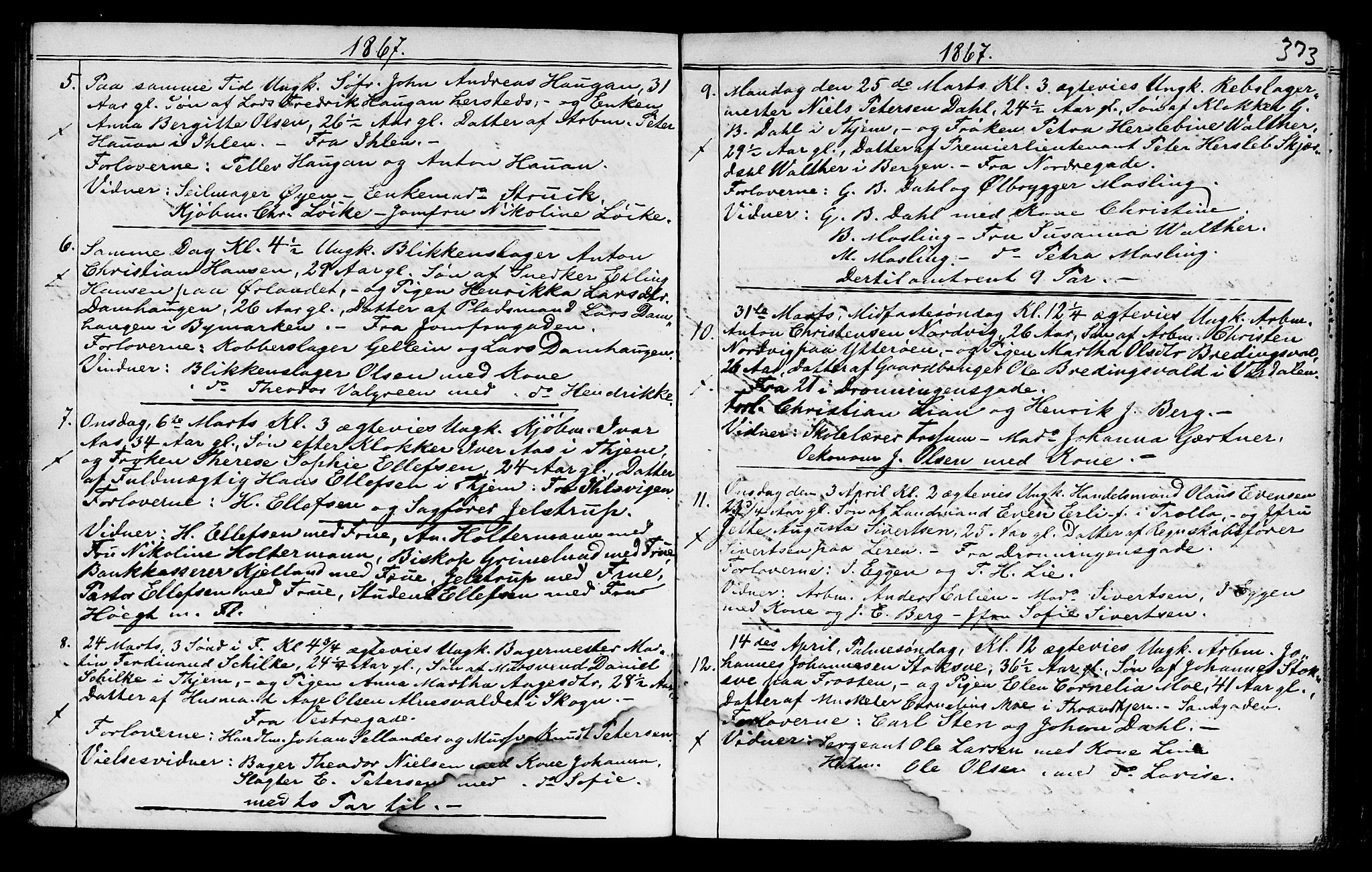 Ministerialprotokoller, klokkerbøker og fødselsregistre - Sør-Trøndelag, SAT/A-1456/602/L0140: Parish register (copy) no. 602C08, 1864-1872, p. 372-373