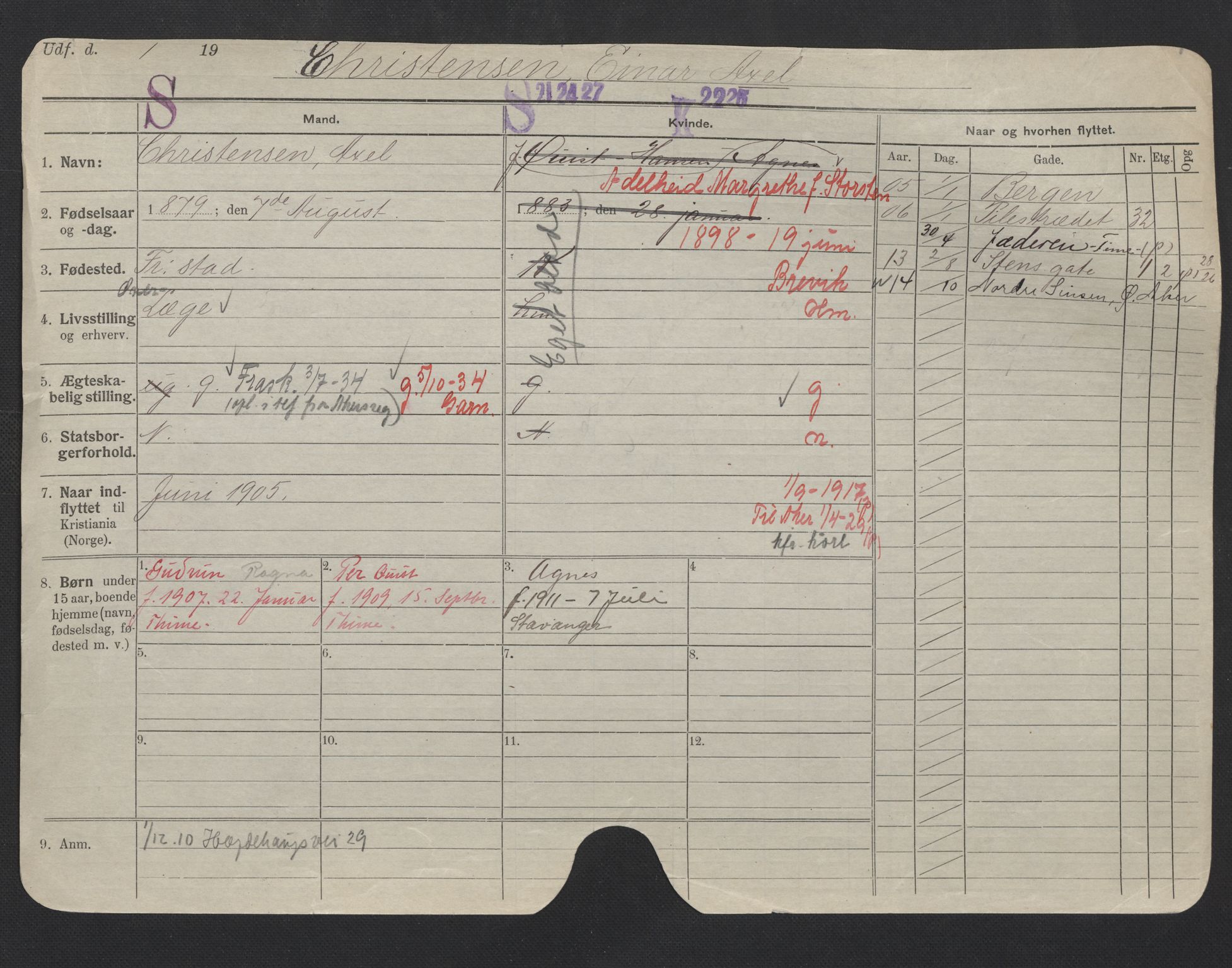 Oslo folkeregister, Registerkort, SAO/A-11715/F/Fa/Fac/L0006: Menn, 1906-1914, p. 526a