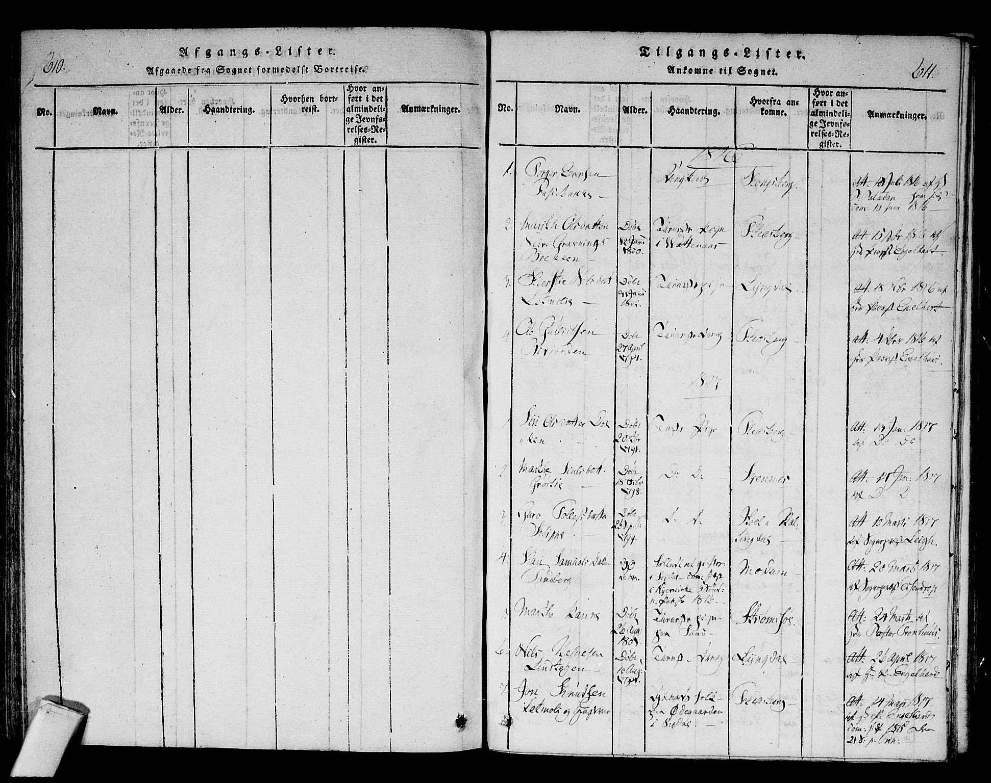 Sigdal kirkebøker, SAKO/A-245/F/Fa/L0005: Parish register (official) no. I 5 /1, 1815-1829, p. 610-611