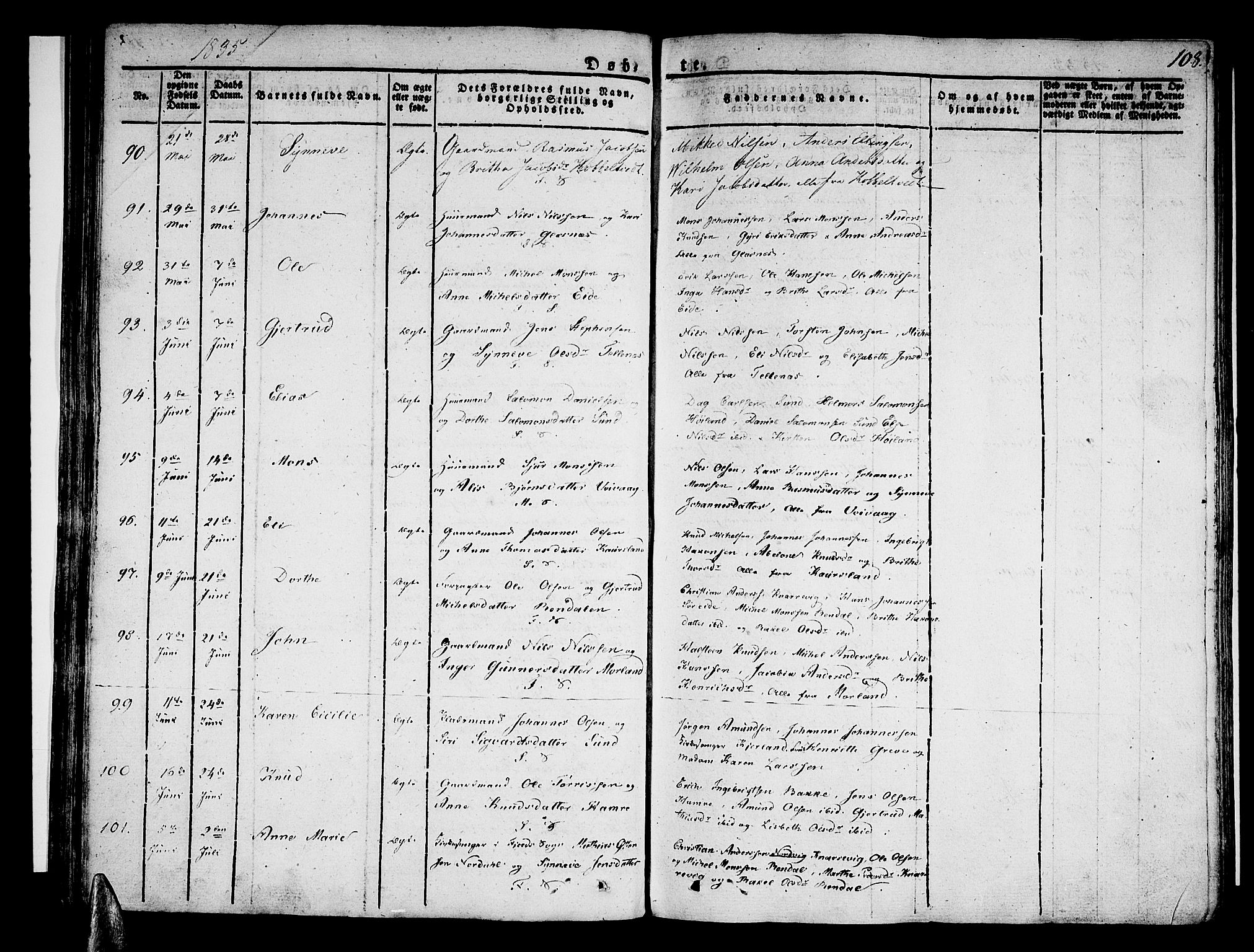 Sund sokneprestembete, AV/SAB-A-99930: Parish register (official) no. A 12, 1825-1835, p. 108