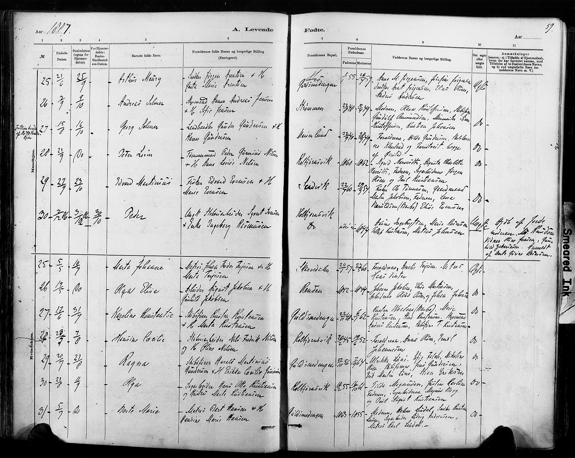 Hisøy sokneprestkontor, AV/SAK-1111-0020/F/Fa/L0003: Parish register (official) no. A 3, 1881-1894, p. 59