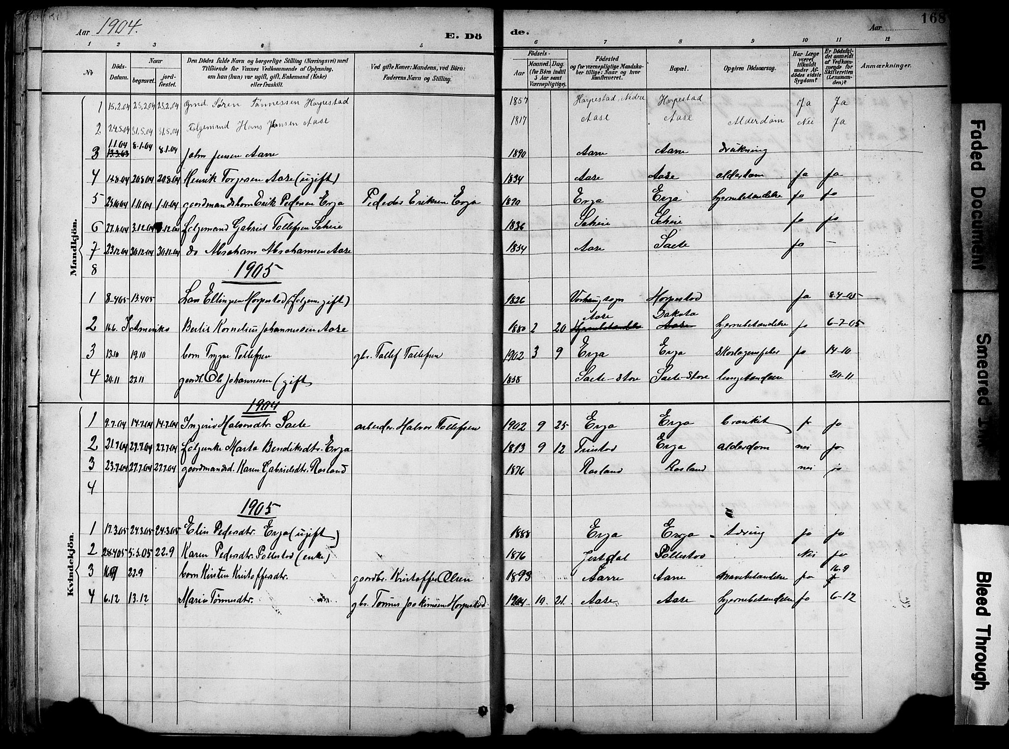 Klepp sokneprestkontor, SAST/A-101803/001/3/30BB/L0005: Parish register (copy) no. B 5, 1889-1918, p. 168