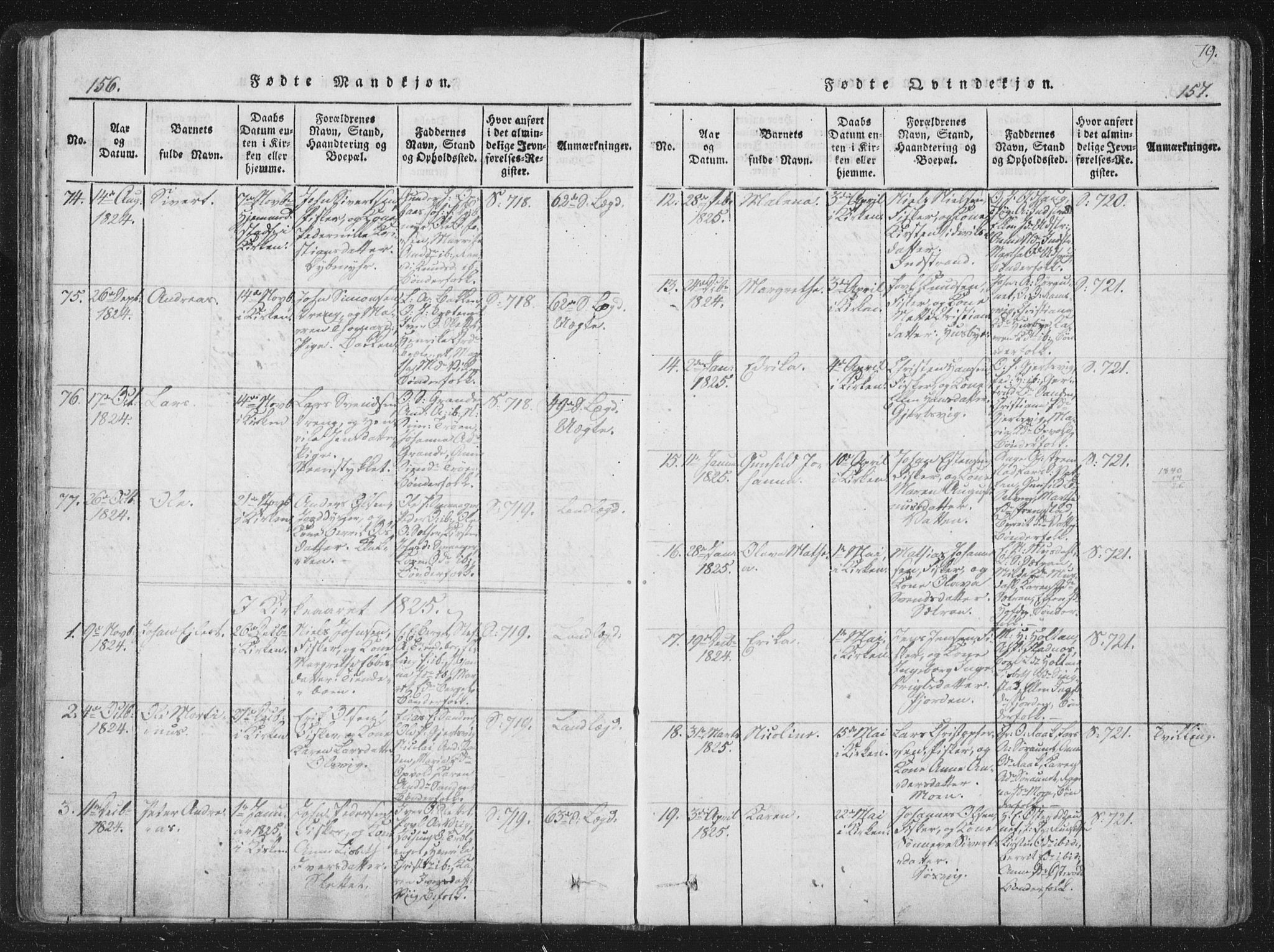 Ministerialprotokoller, klokkerbøker og fødselsregistre - Sør-Trøndelag, SAT/A-1456/659/L0734: Parish register (official) no. 659A04, 1818-1825, p. 156-157