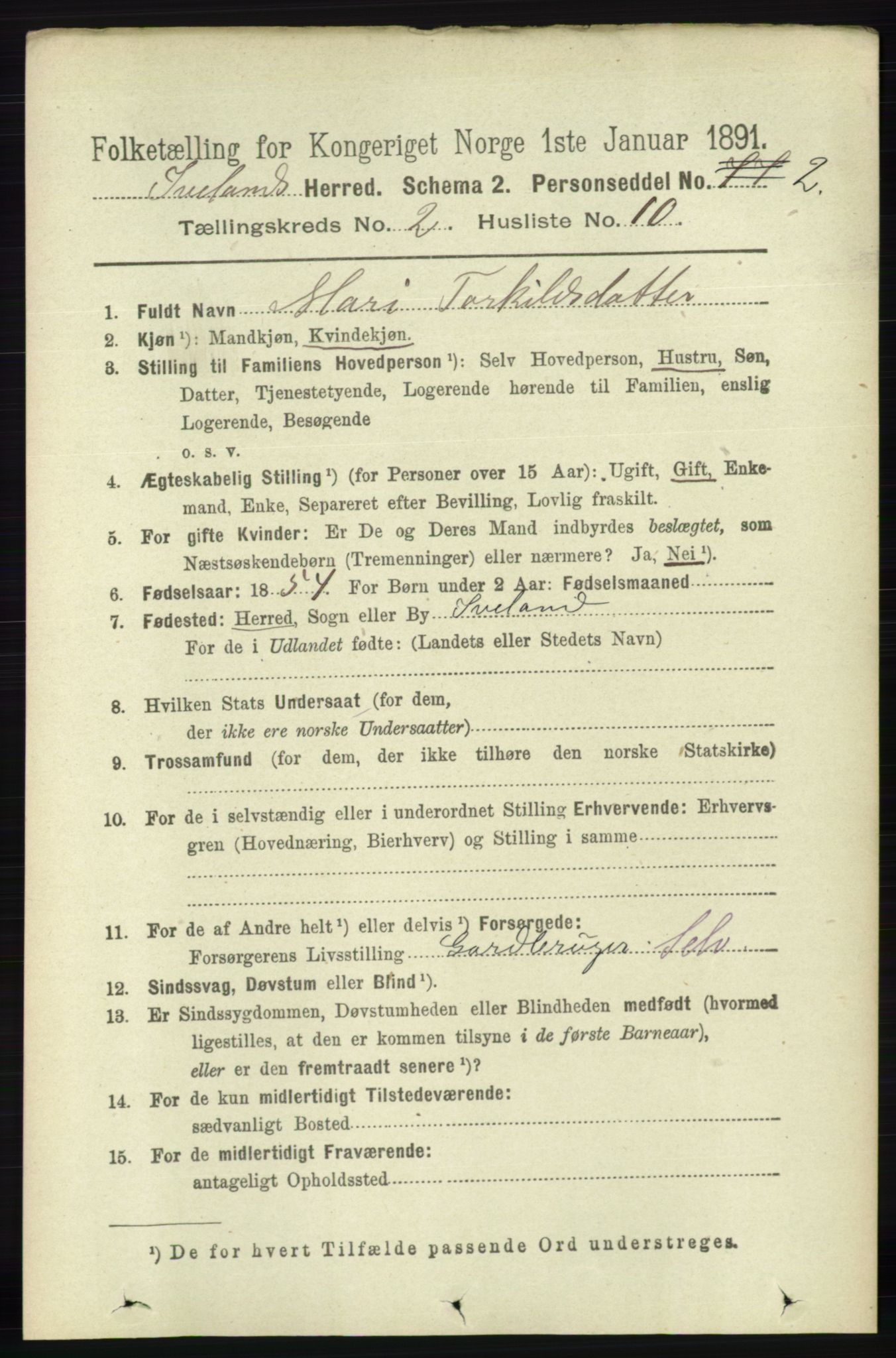 RA, 1891 census for 0935 Iveland, 1891, p. 482