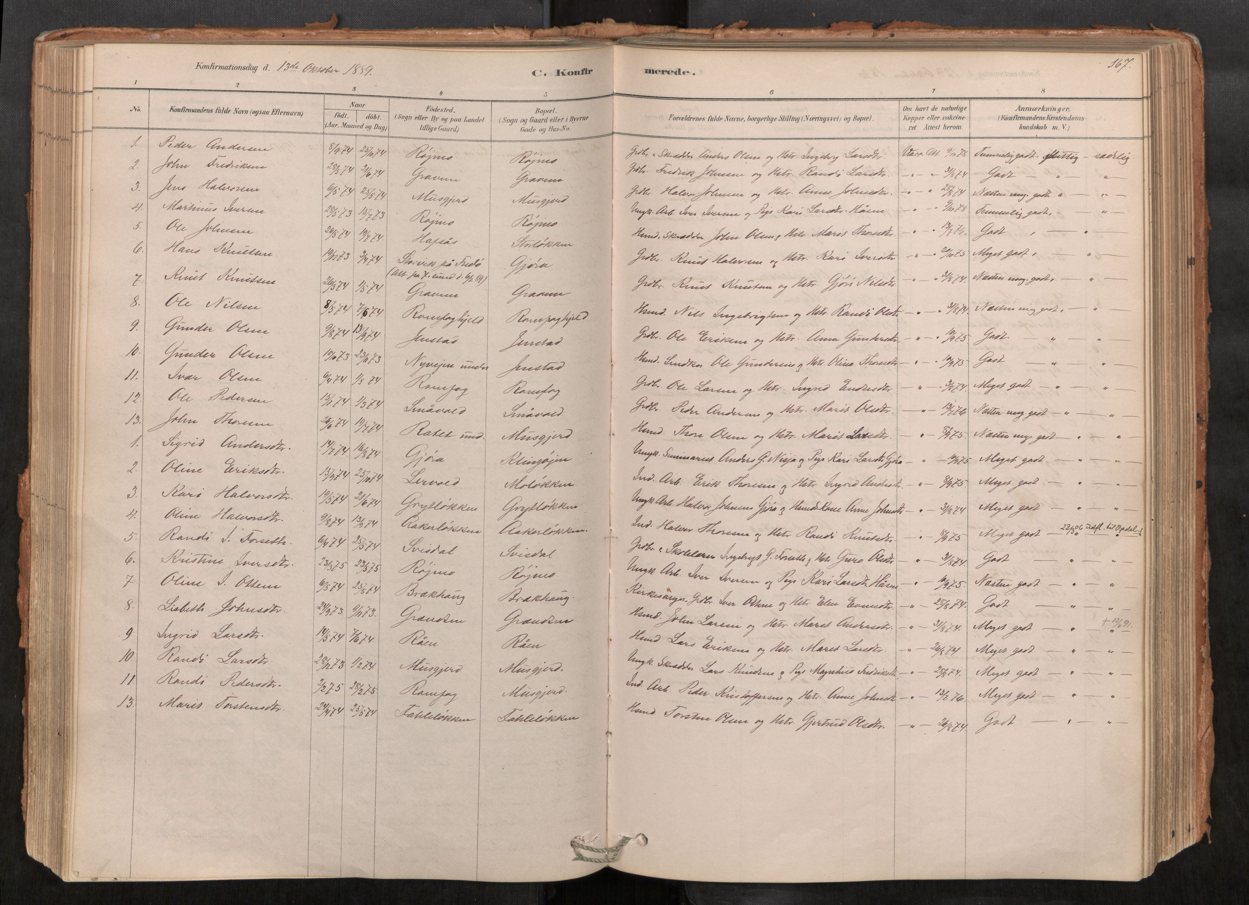 Sunndal sokneprestkontor, AV/SAT-A-1085/1/I/I1/I1a/L0001: Parish register (official) no. 1, 1877-1914, p. 167