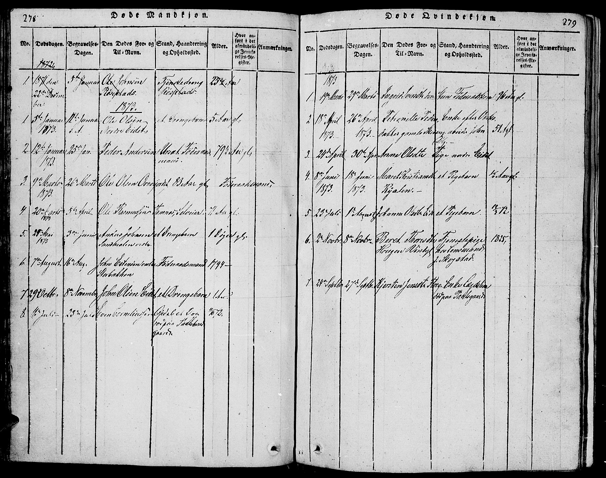 Tolga prestekontor, SAH/PREST-062/L/L0001: Parish register (copy) no. 1, 1814-1877, p. 278-279