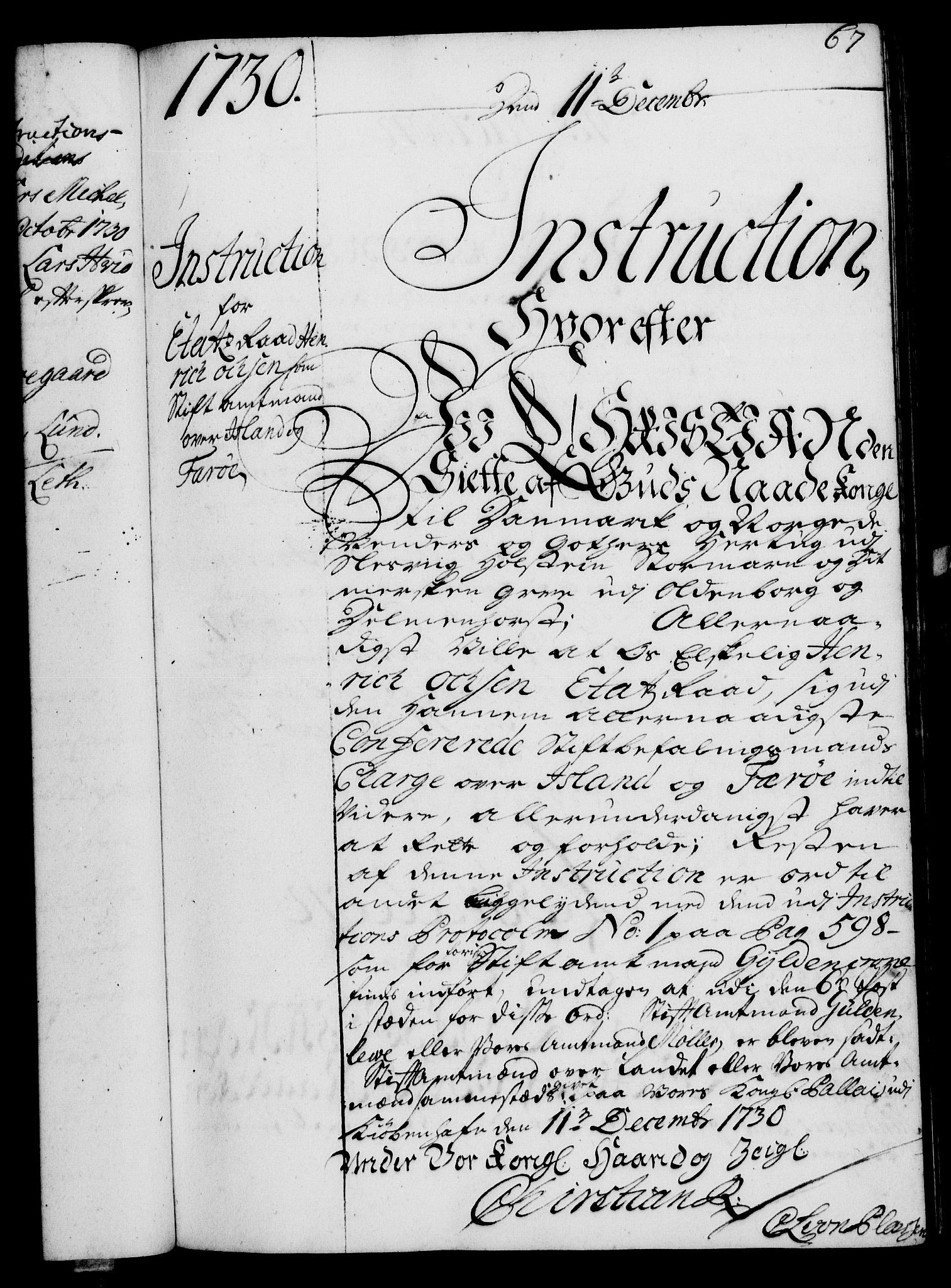 Rentekammeret, Kammerkanselliet, RA/EA-3111/G/Gg/Ggi/L0002: Norsk instruksjonsprotokoll med register (merket RK 53.35), 1729-1751, p. 67
