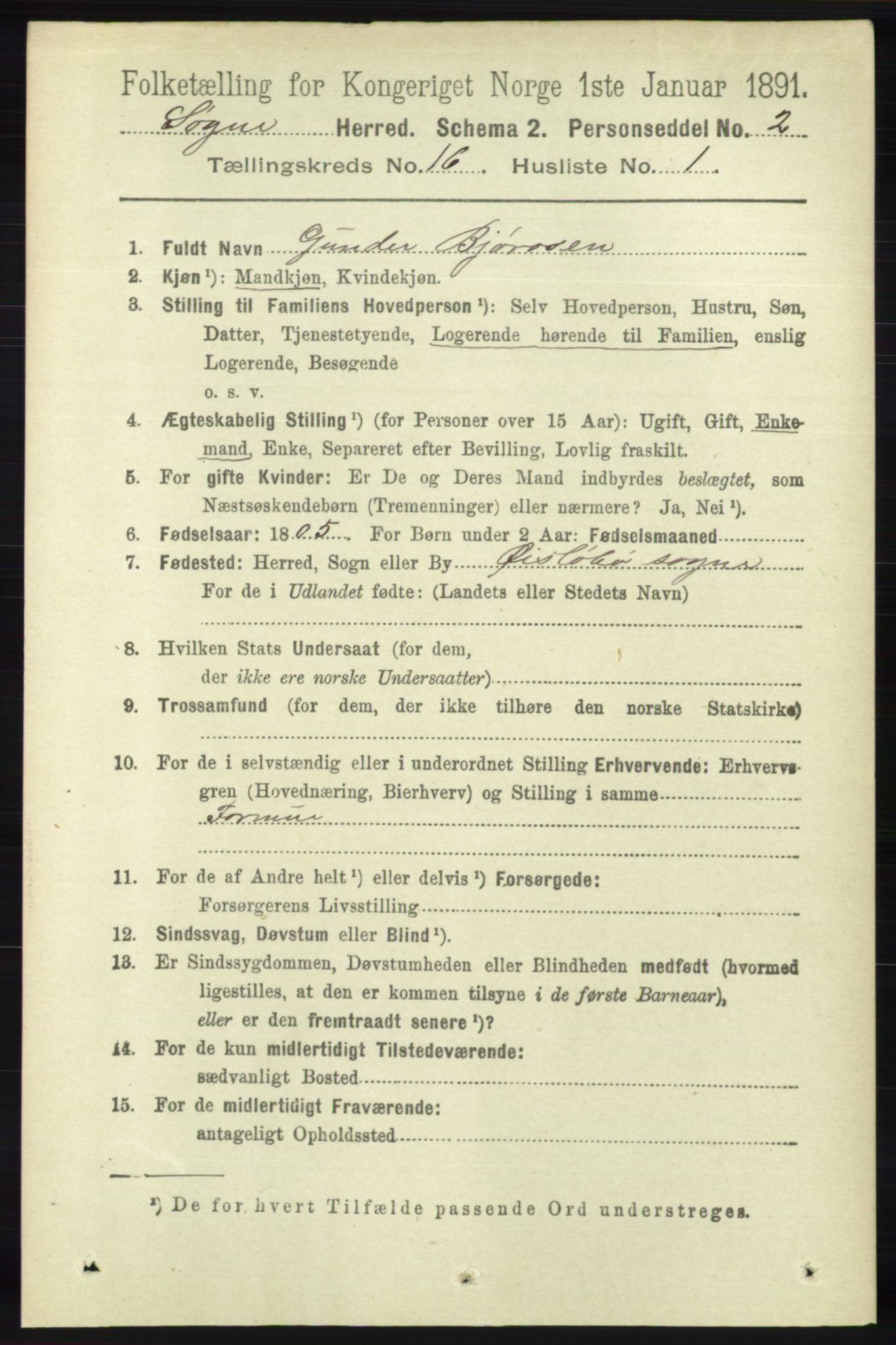 RA, 1891 census for 1018 Søgne, 1891, p. 4396