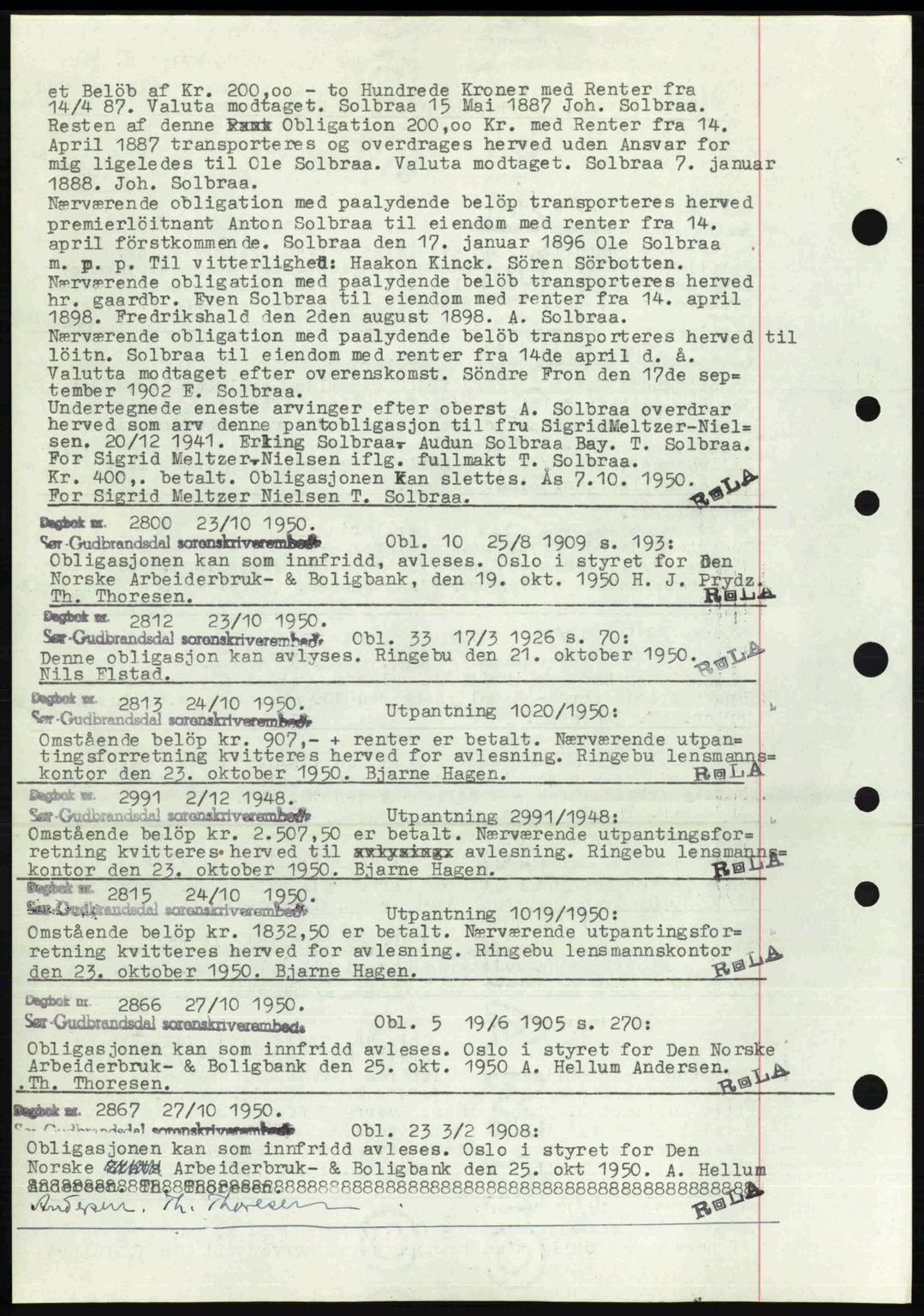 Sør-Gudbrandsdal tingrett, SAH/TING-004/H/Hb/Hbf/L0002: Mortgage book no. C1, 1938-1951, Diary no: : 2800/1950