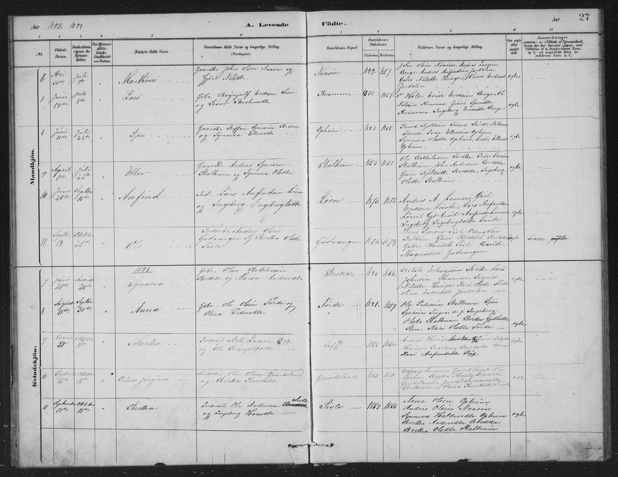 Vossestrand Sokneprestembete, AV/SAB-A-79101/H/Hab: Parish register (copy) no. A 2, 1880-1902, p. 27