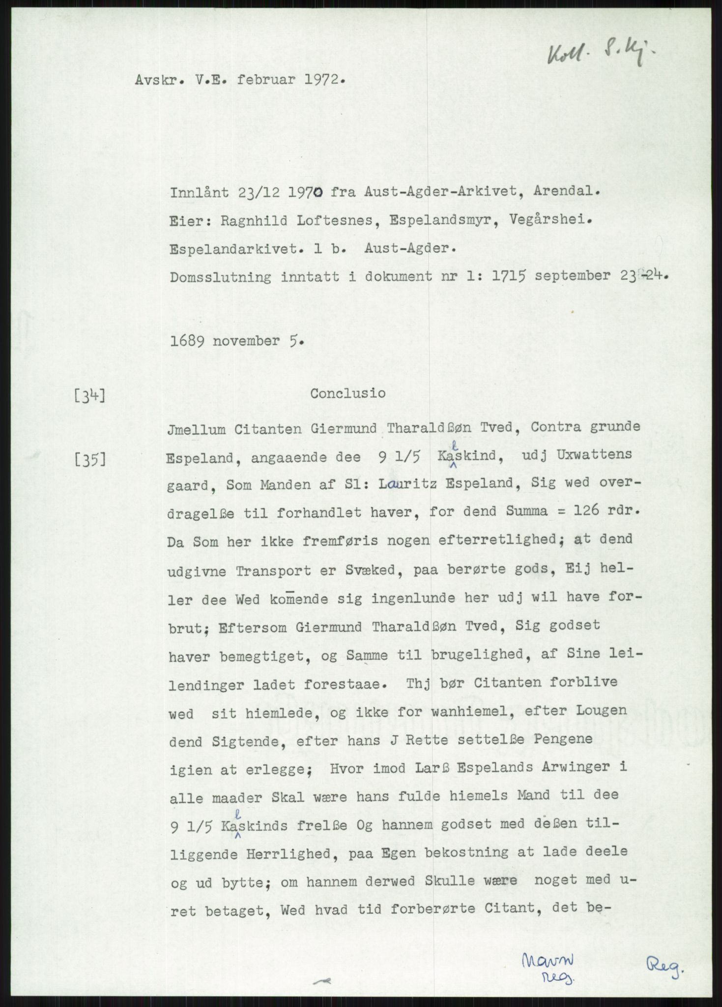 Samlinger til kildeutgivelse, Diplomavskriftsamlingen, AV/RA-EA-4053/H/Ha, p. 1845