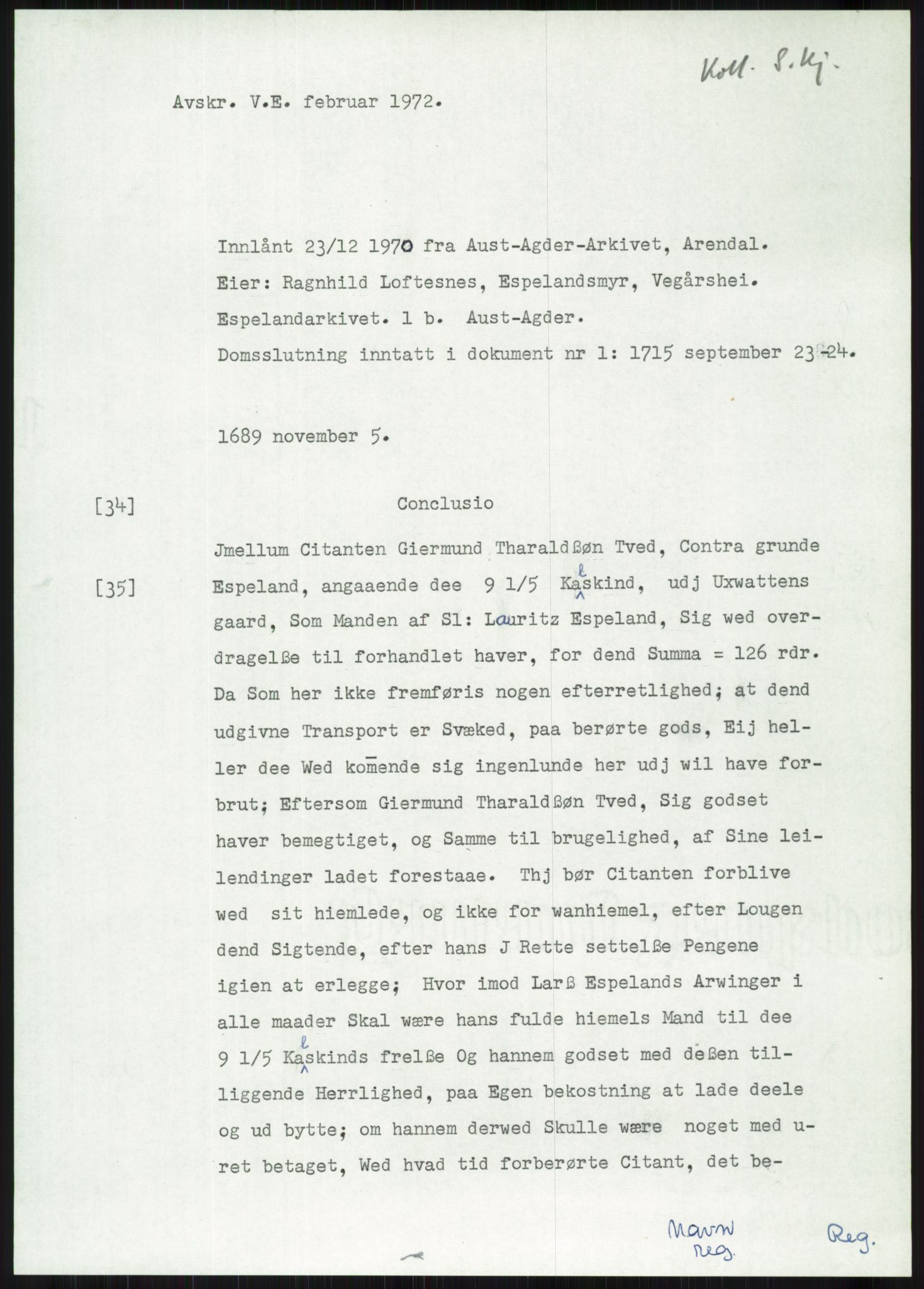 Samlinger til kildeutgivelse, Diplomavskriftsamlingen, AV/RA-EA-4053/H/Ha, p. 1845