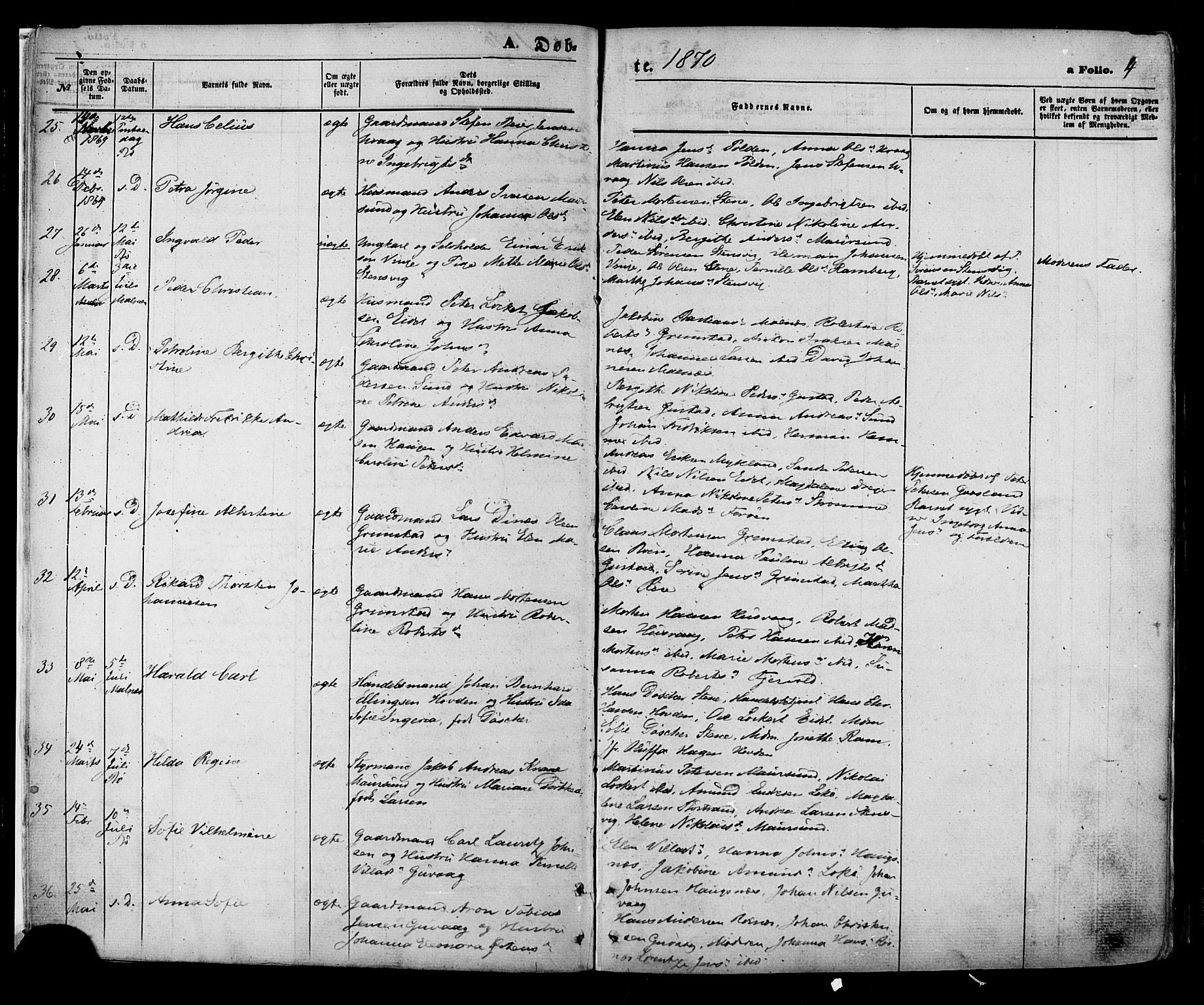 Ministerialprotokoller, klokkerbøker og fødselsregistre - Nordland, SAT/A-1459/891/L1301: Parish register (official) no. 891A06, 1870-1878, p. 4