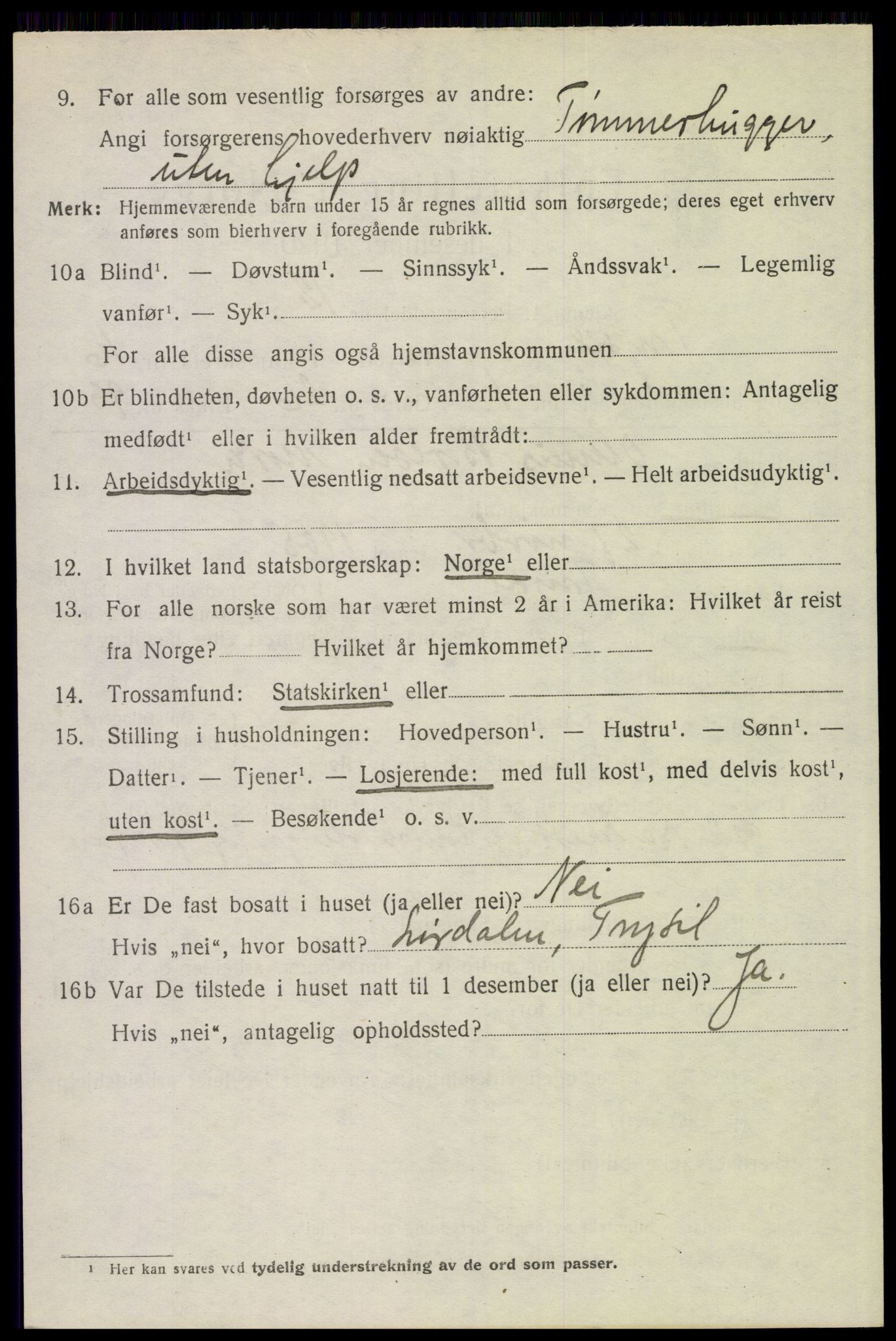 SAH, 1920 census for Trysil, 1920, p. 9444