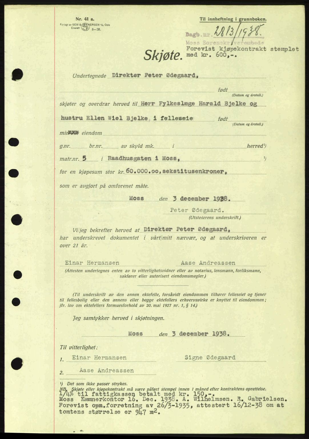 Moss sorenskriveri, SAO/A-10168: Mortgage book no. A5, 1938-1939, Diary no: : 2813/1938