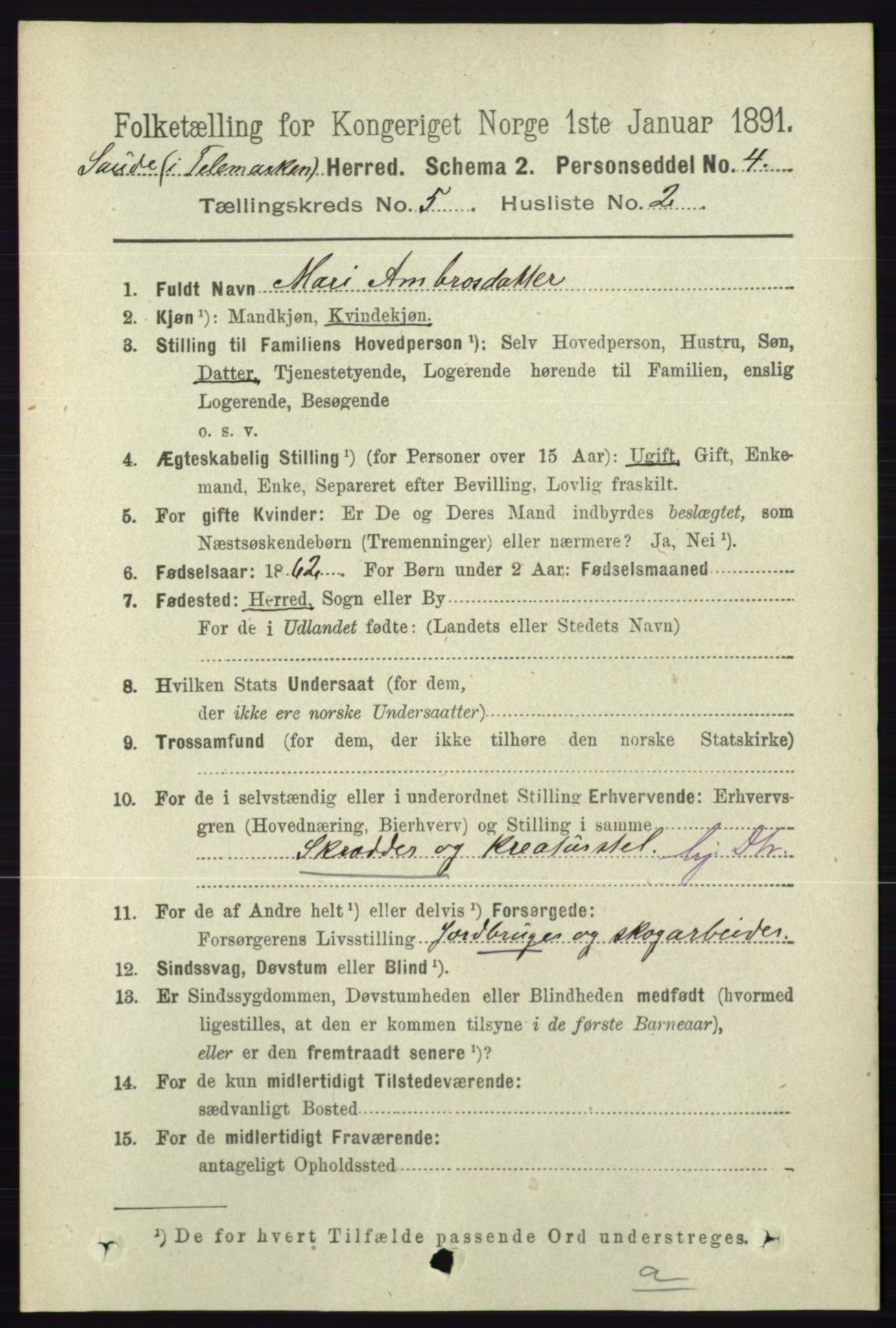 RA, 1891 census for 0822 Sauherad, 1891, p. 1435