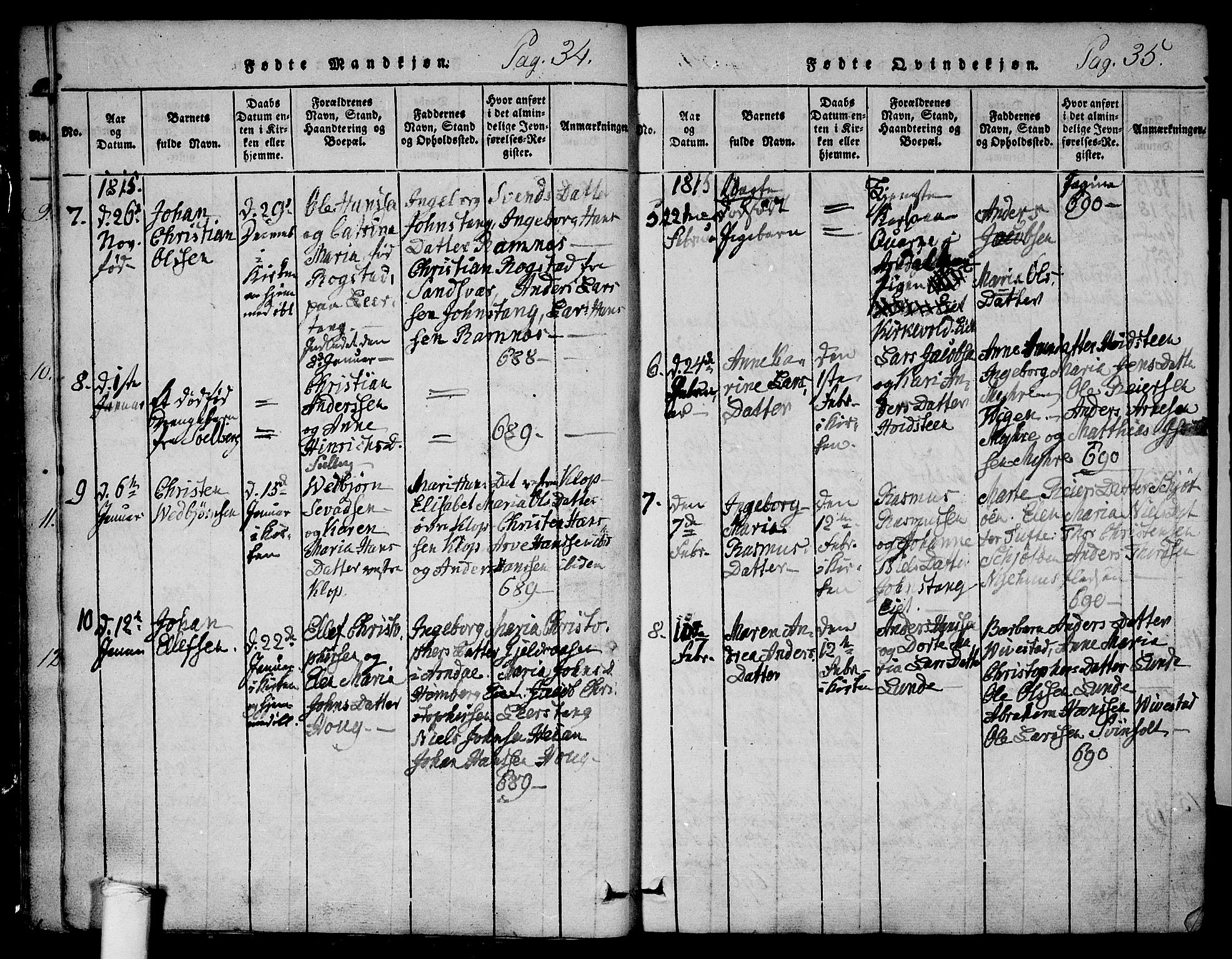 Ramnes kirkebøker, SAKO/A-314/F/Fa/L0004: Parish register (official) no. I 4, 1813-1840, p. 34-35