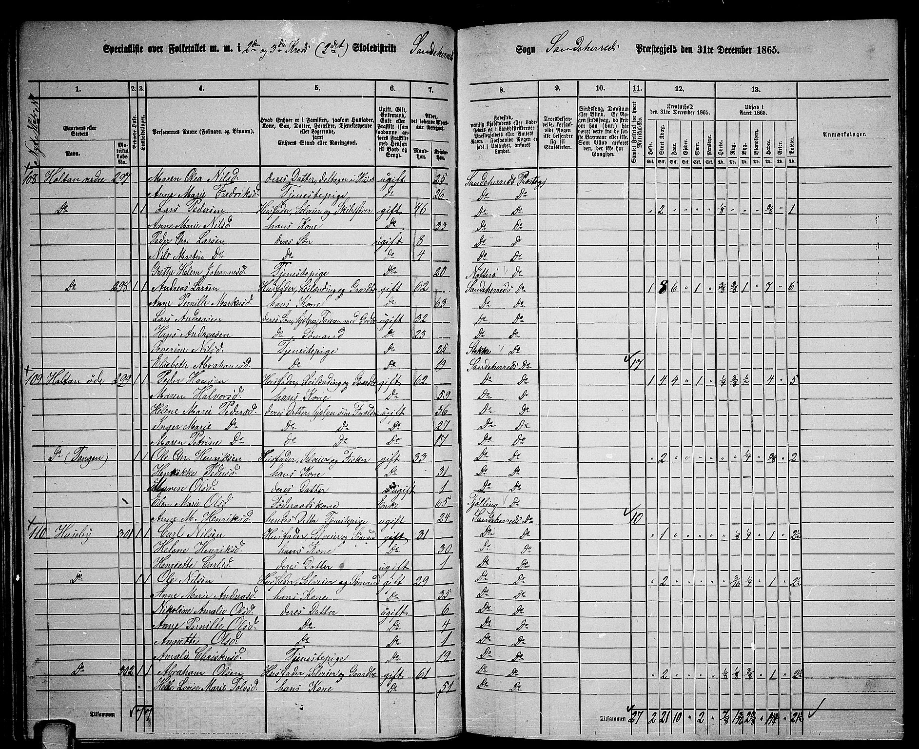 RA, 1865 census for Sandeherred/Sandeherred, 1865, p. 67