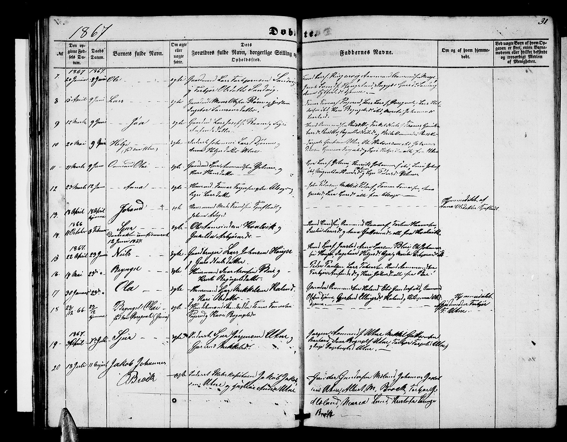 Ullensvang sokneprestembete, SAB/A-78701/H/Hab: Parish register (copy) no. E 6, 1857-1886, p. 31