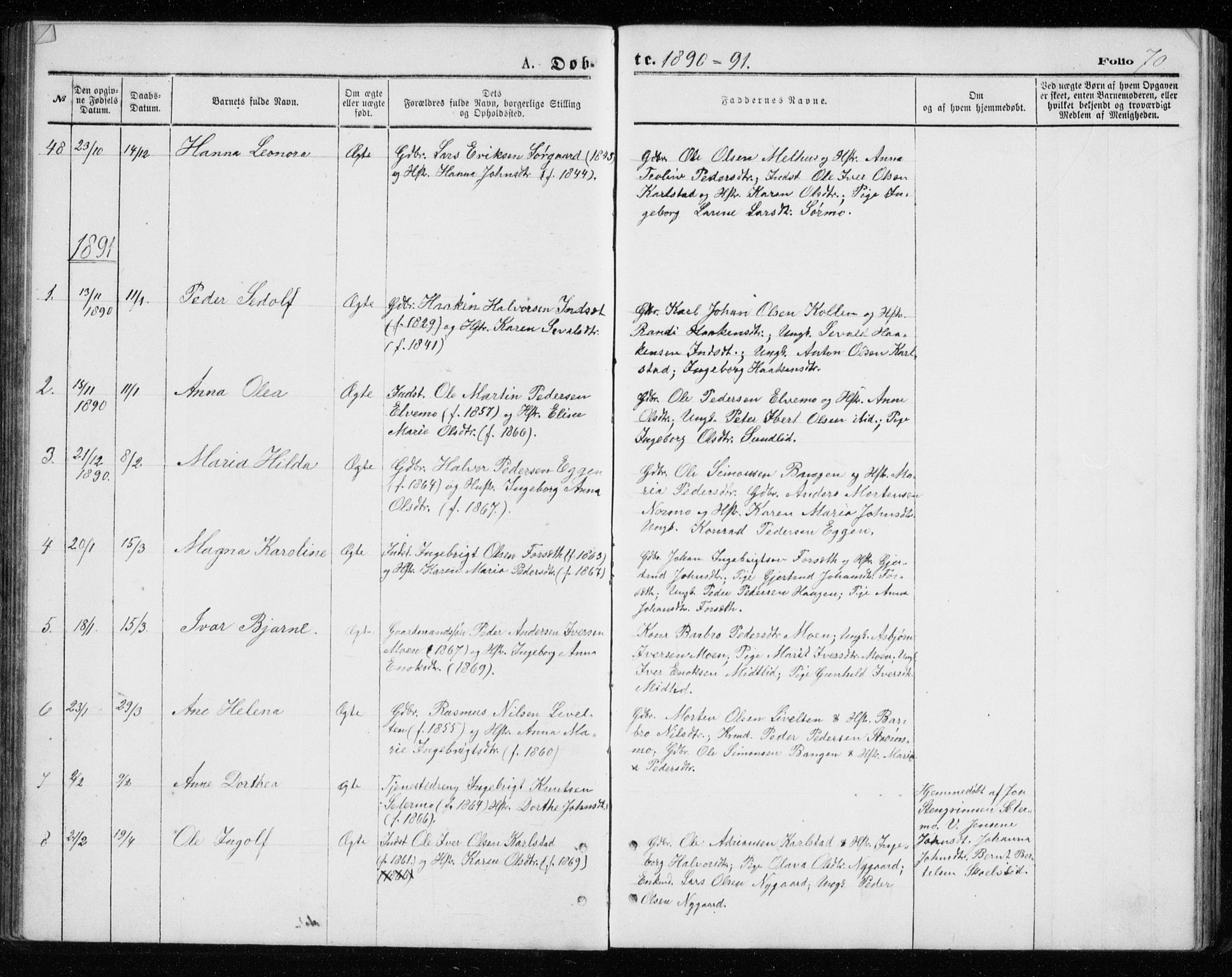 Målselv sokneprestembete, AV/SATØ-S-1311/G/Ga/Gab/L0007klokker: Parish register (copy) no. 7, 1876-1895, p. 70