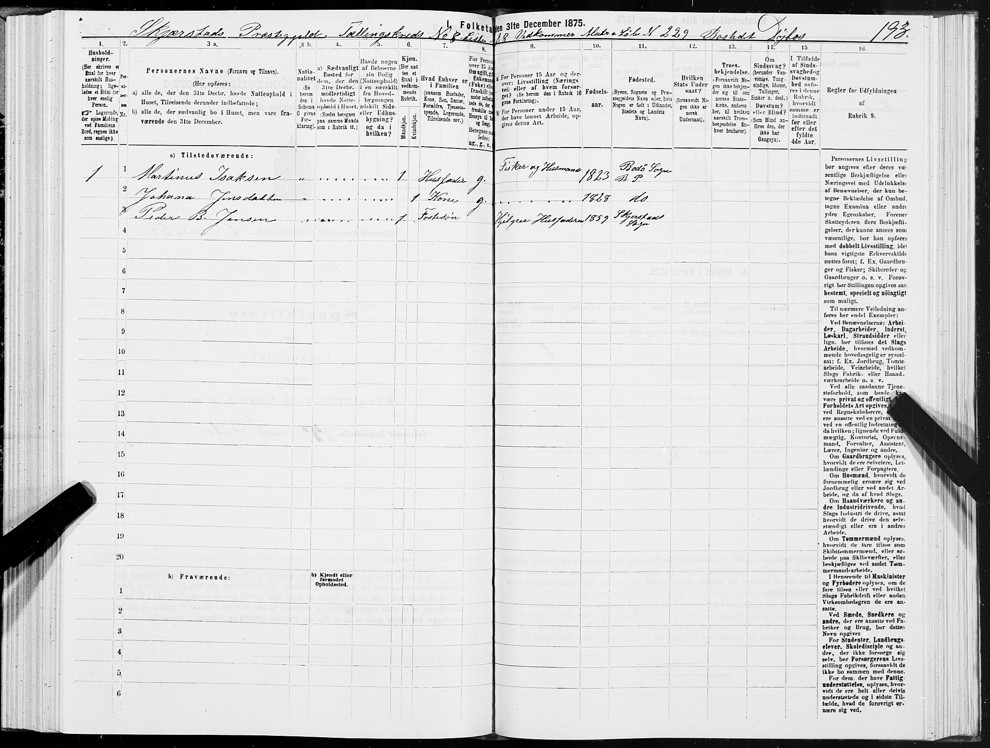 SAT, 1875 census for 1842P Skjerstad, 1875, p. 4193