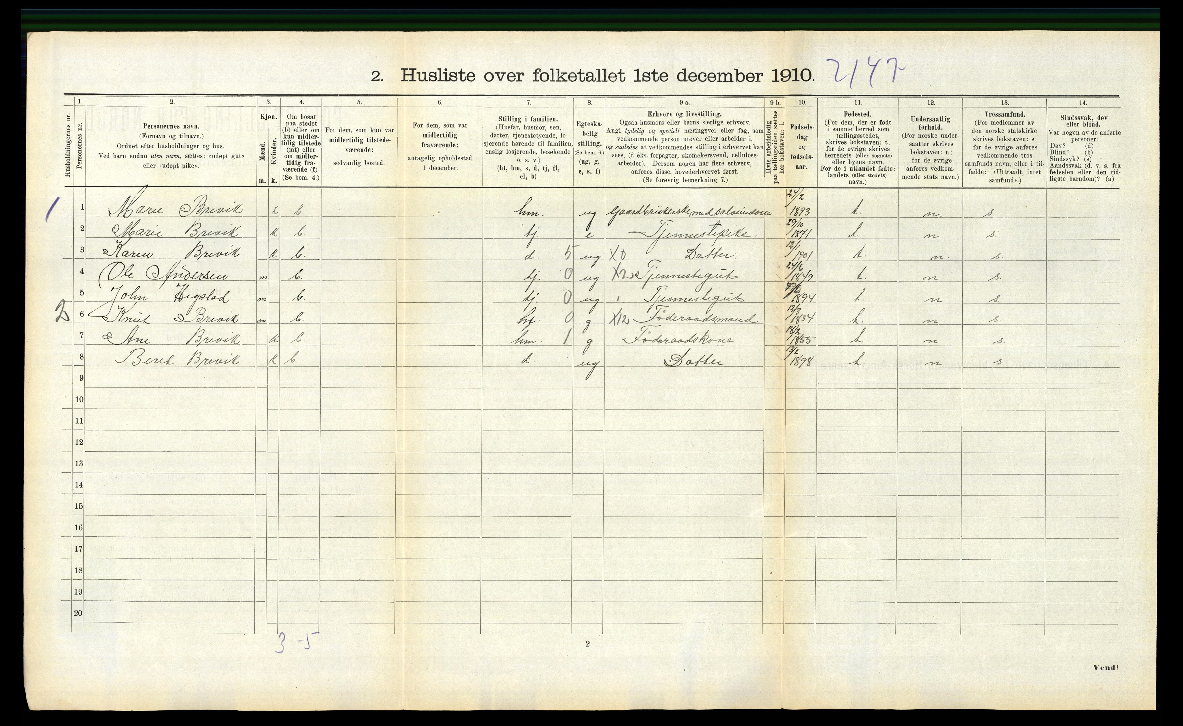 RA, 1910 census for Hemne, 1910, p. 816