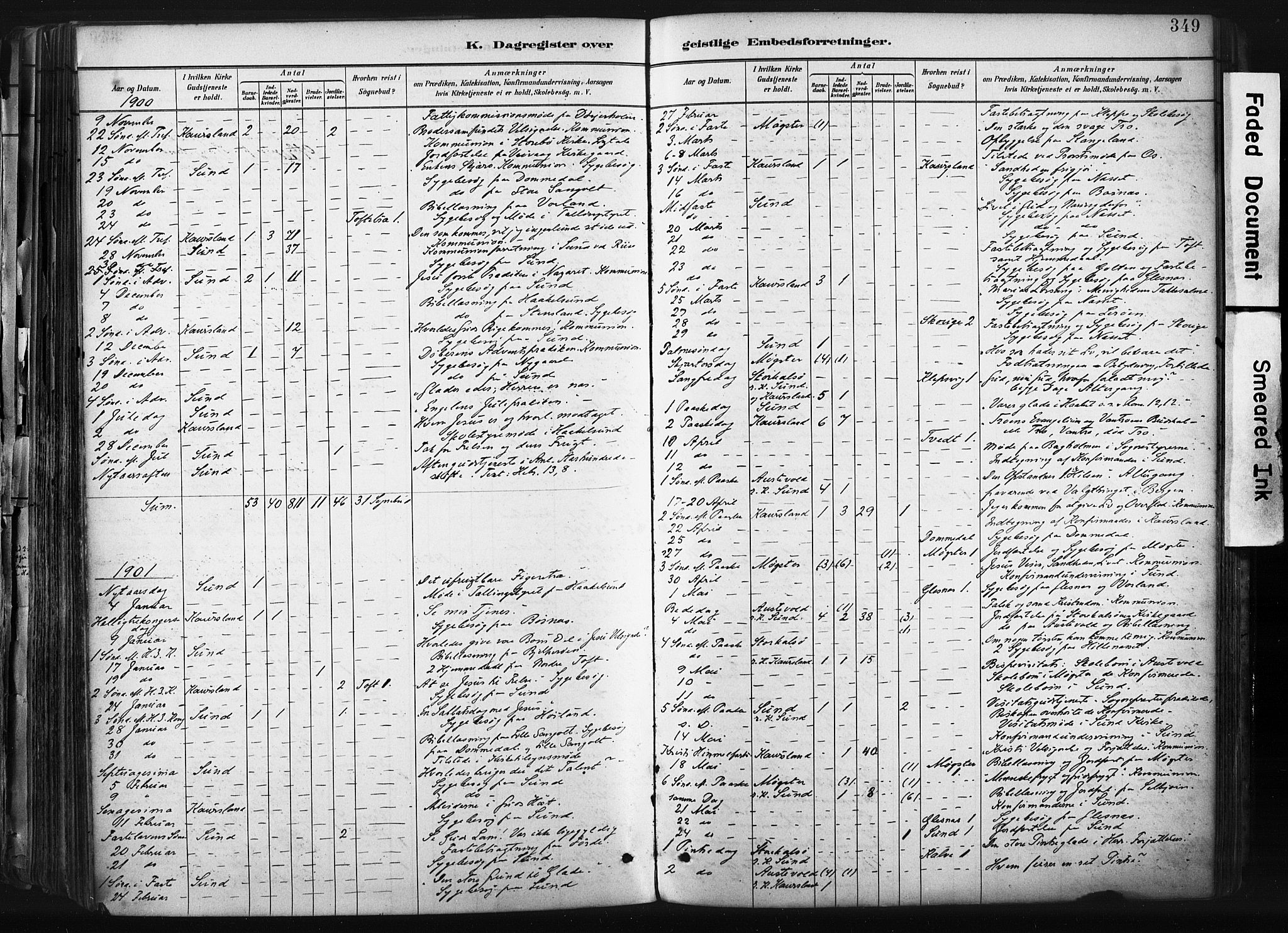 Sund sokneprestembete, AV/SAB-A-99930: Parish register (official) no. B 1, 1882-1907, p. 349