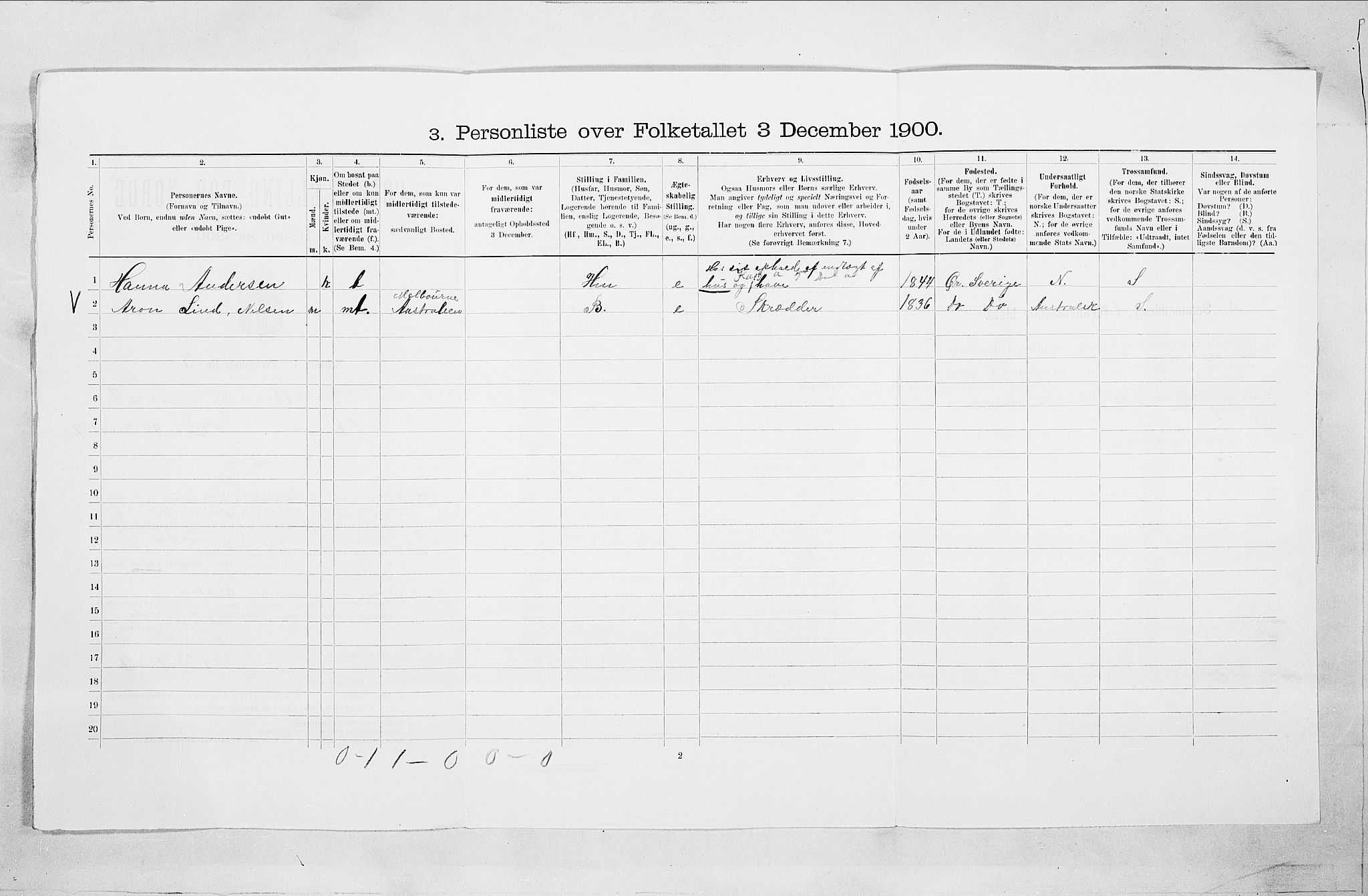 SAO, 1900 census for Sarpsborg, 1900
