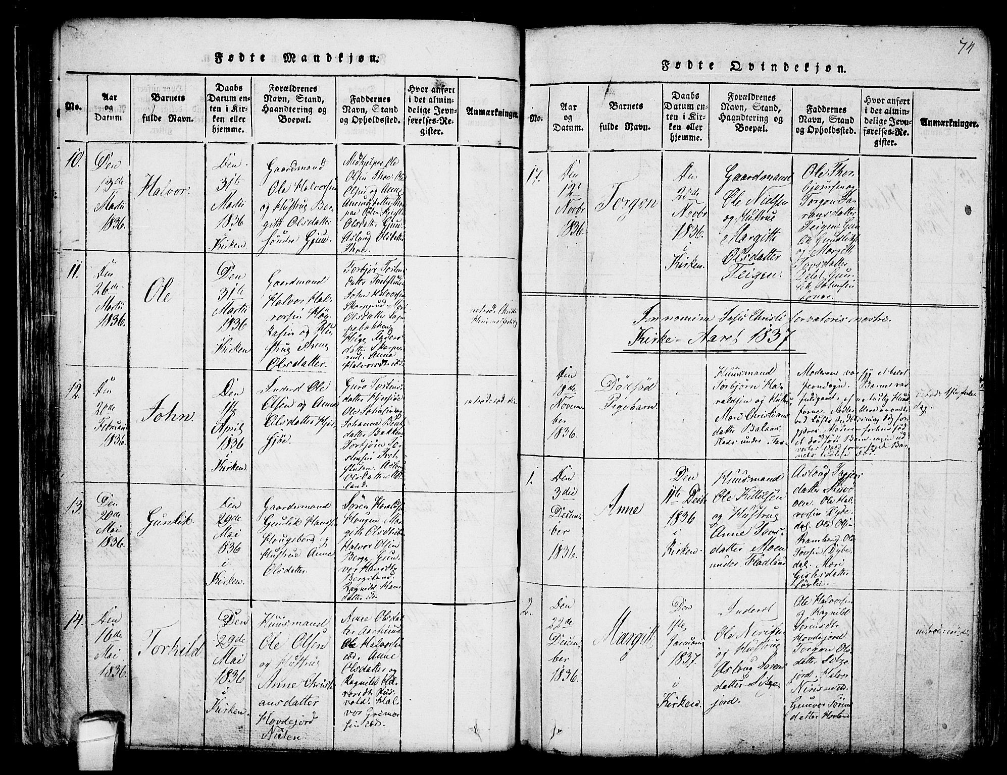 Hjartdal kirkebøker, SAKO/A-270/F/Fa/L0007: Parish register (official) no. I 7, 1815-1843, p. 74