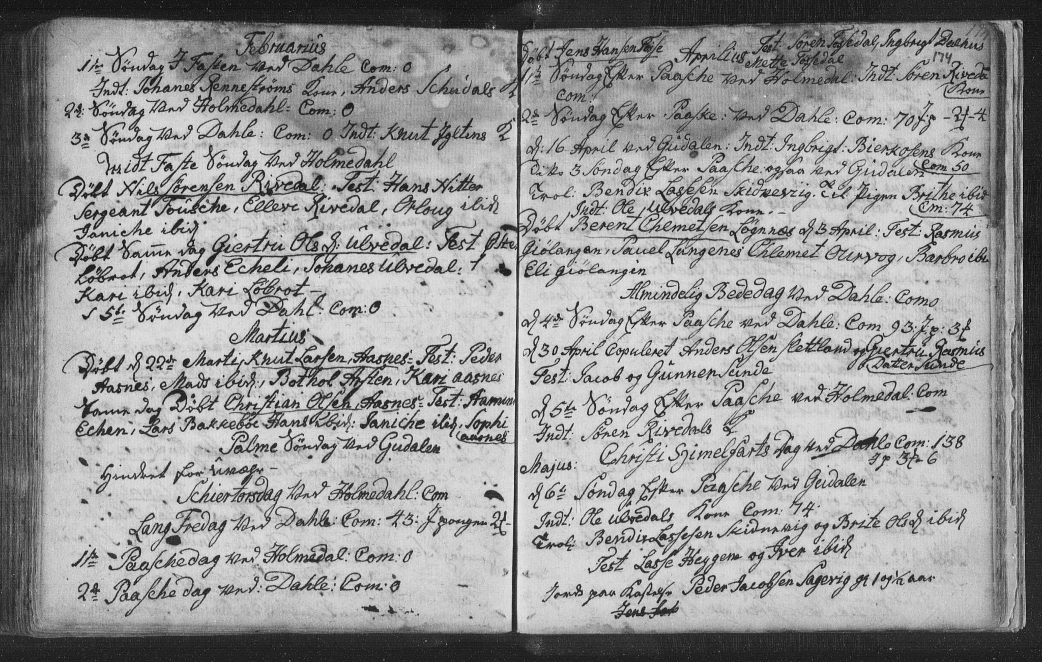 Fjaler sokneprestembete, SAB/A-79801/H/Haa/Haaa/L0002: Parish register (official) no. A 2, 1779-1798, p. 174