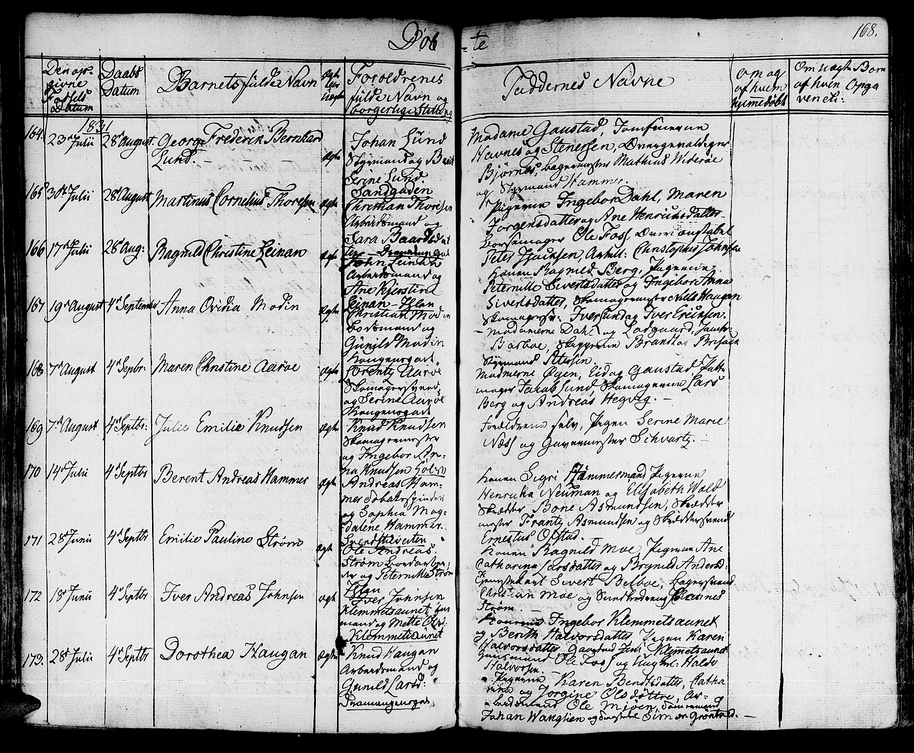 Ministerialprotokoller, klokkerbøker og fødselsregistre - Sør-Trøndelag, SAT/A-1456/601/L0045: Parish register (official) no. 601A13, 1821-1831, p. 168