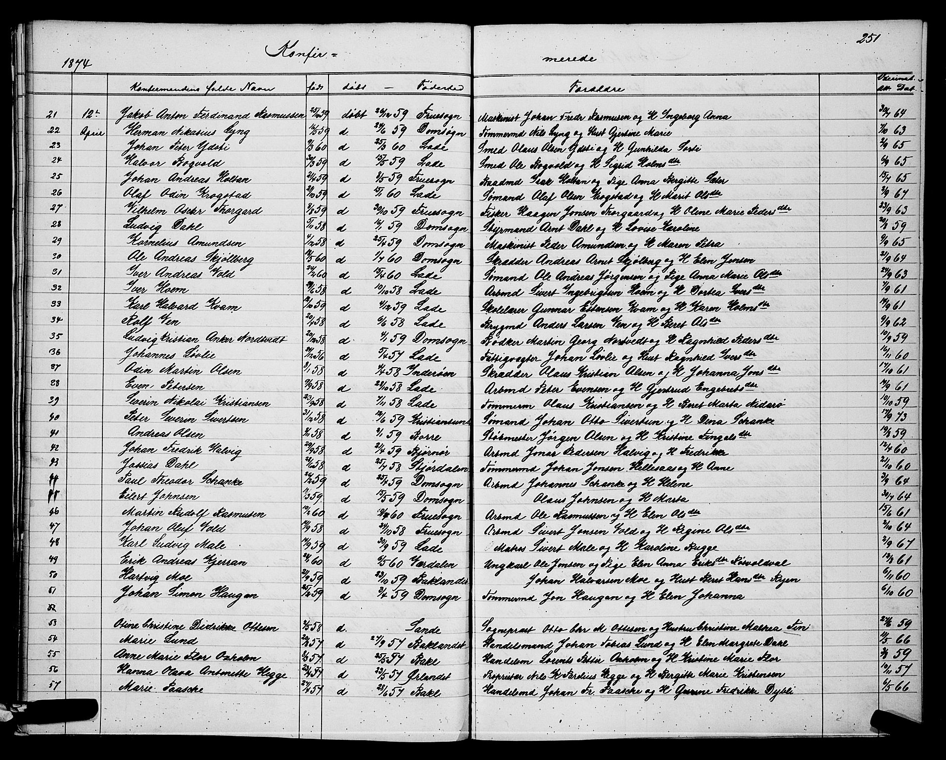 Ministerialprotokoller, klokkerbøker og fødselsregistre - Sør-Trøndelag, AV/SAT-A-1456/604/L0220: Parish register (copy) no. 604C03, 1870-1885, p. 251