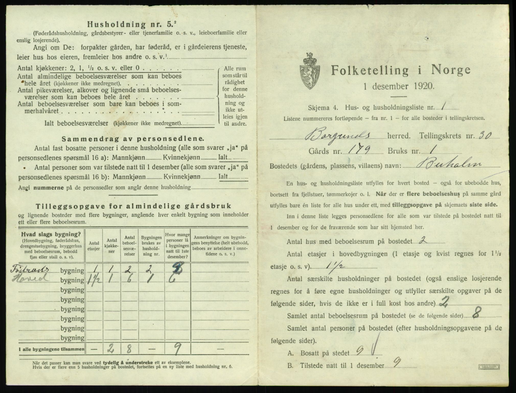 SAT, 1920 census for Borgund, 1920, p. 2374