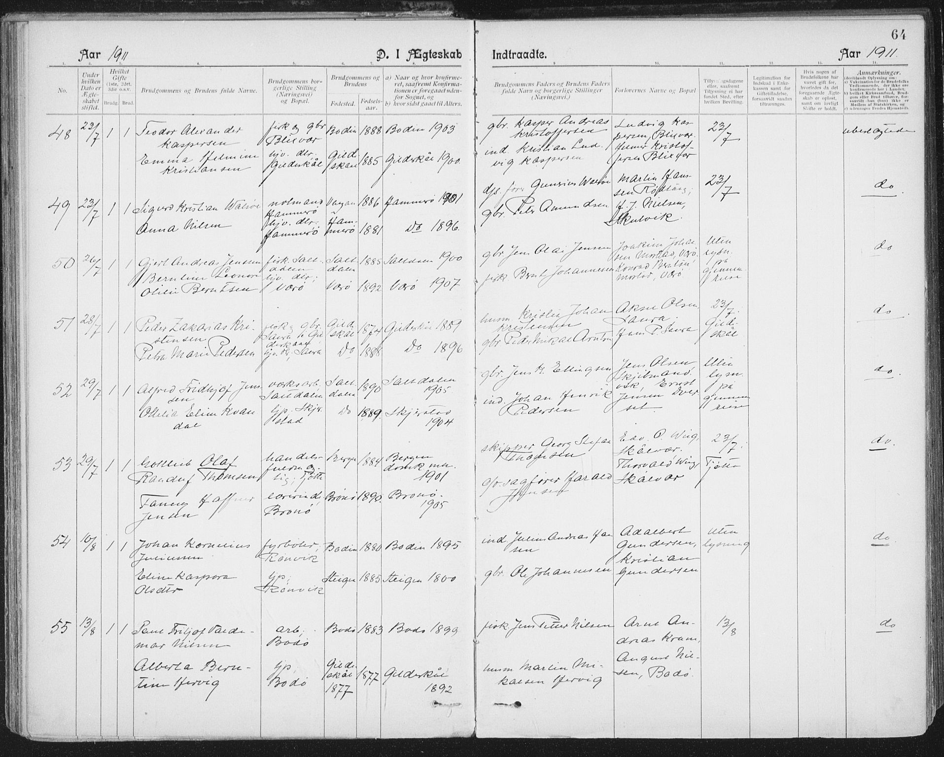 Ministerialprotokoller, klokkerbøker og fødselsregistre - Nordland, AV/SAT-A-1459/801/L0012: Parish register (official) no. 801A12, 1900-1916, p. 64