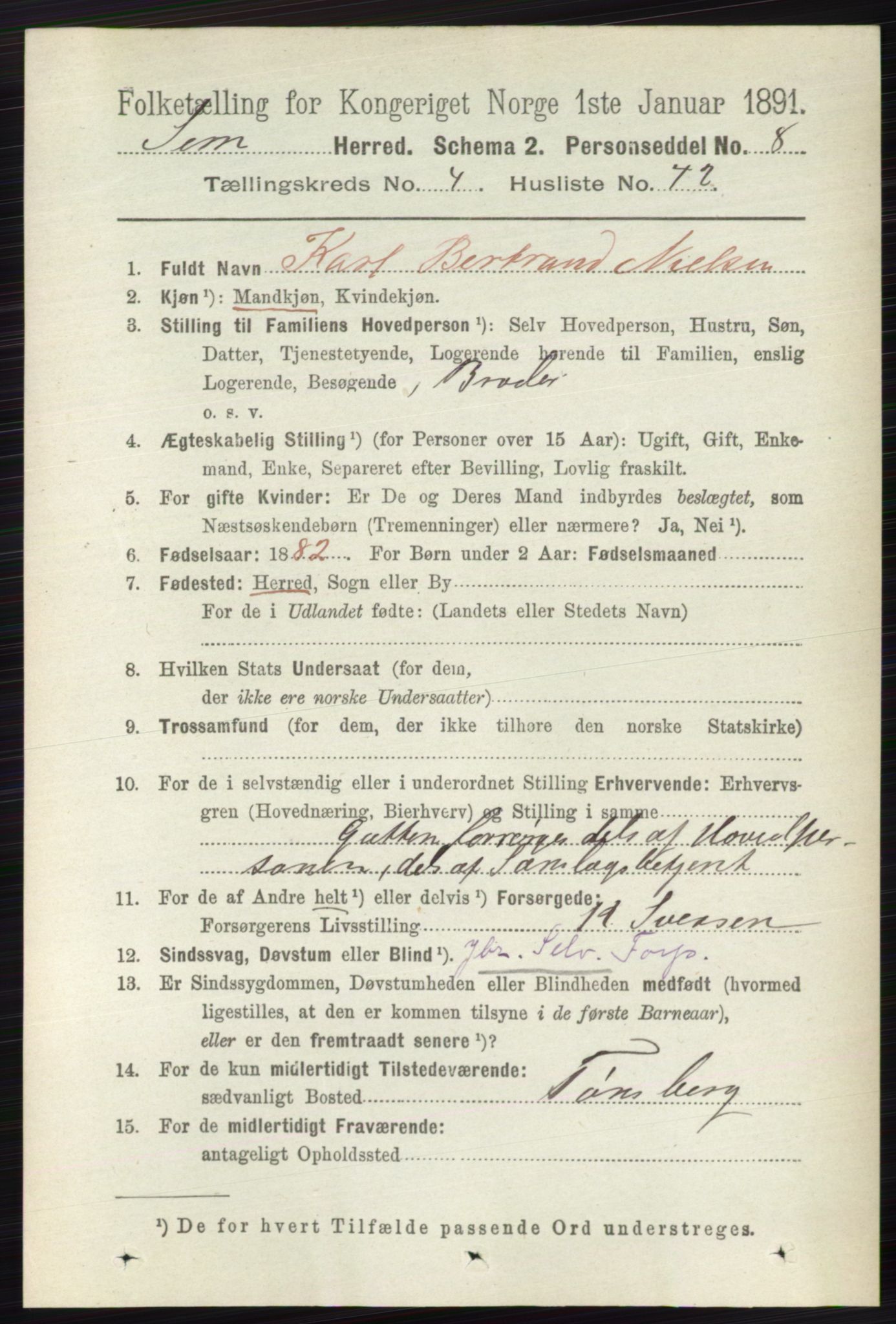 RA, 1891 census for 0721 Sem, 1891, p. 1845