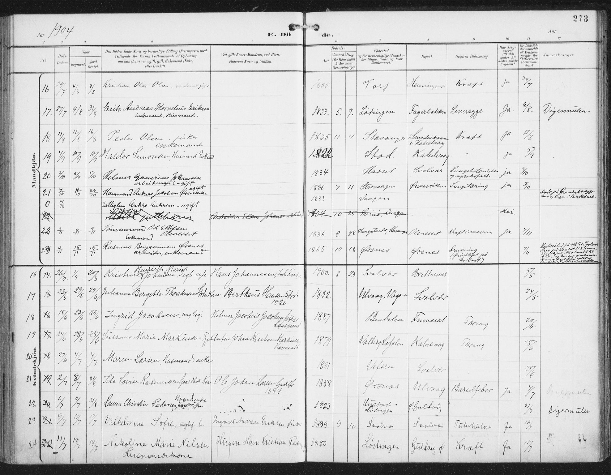Ministerialprotokoller, klokkerbøker og fødselsregistre - Nordland, SAT/A-1459/874/L1062: Parish register (official) no. 874A06, 1899-1907, p. 273